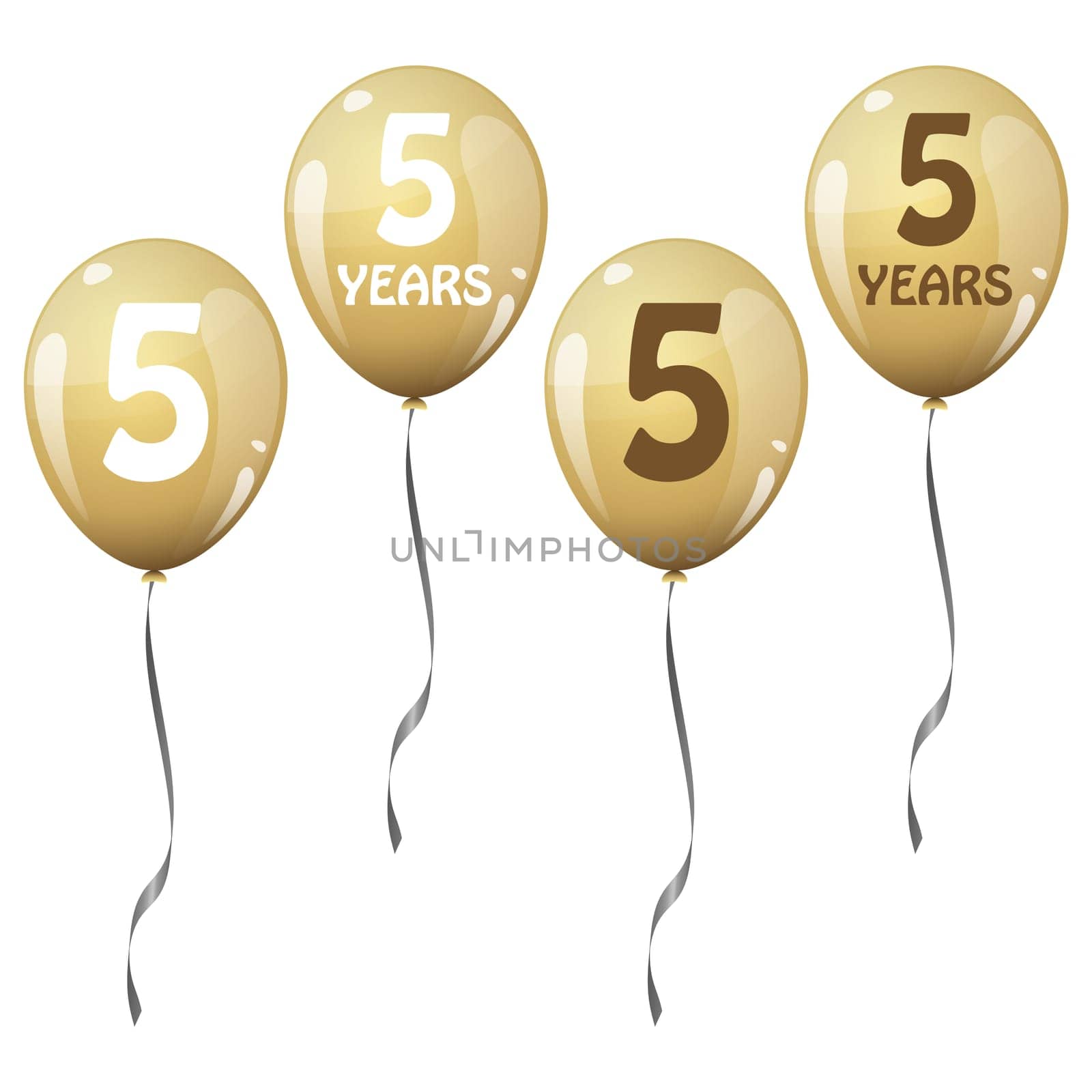 four golden jubilee balloons for 5 years