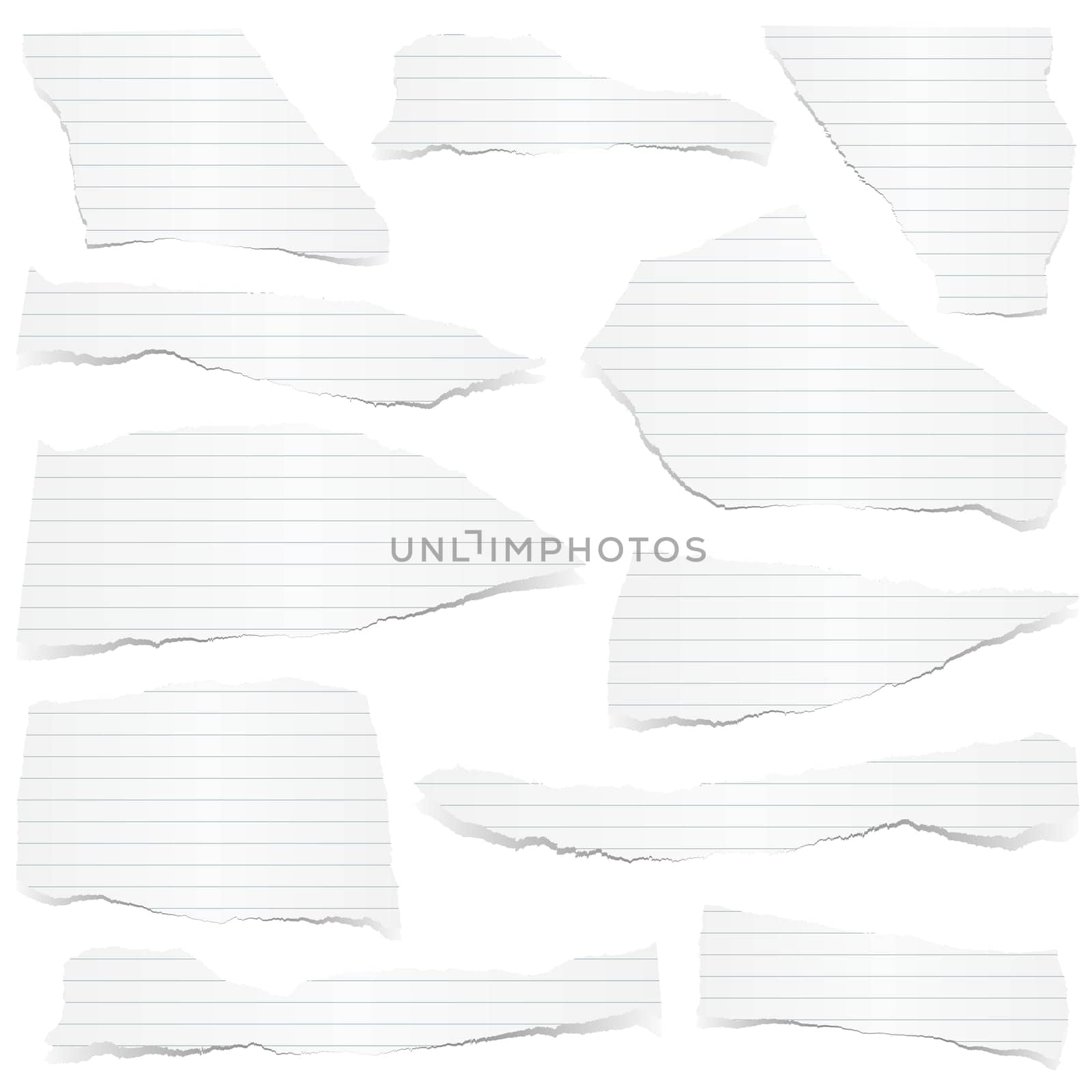 collection of white lined scraps of papers with shadows