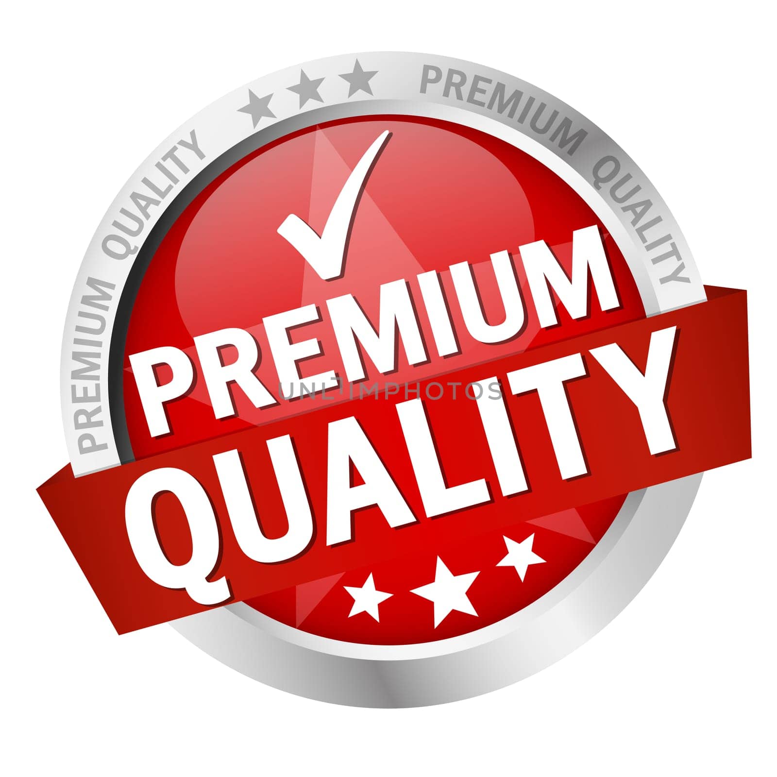 round button with banner and text Premium Quality