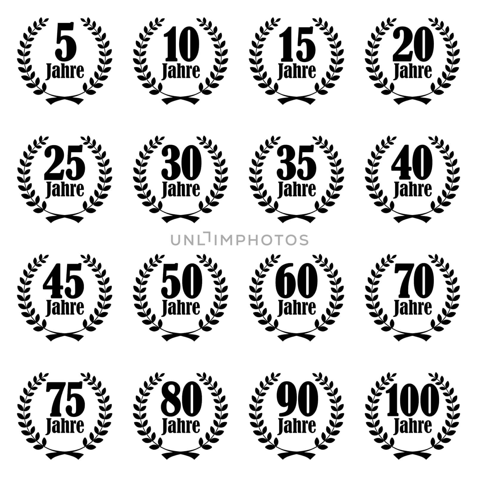 collection of laurel wreaths for firm jubilee from 5 to 100 years