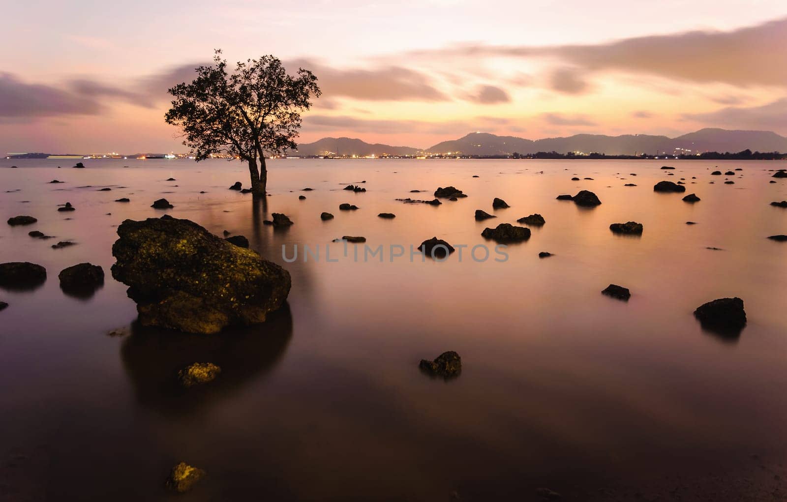 High dynamic range technique in twilight, Klong mudong beach,  Phuket thailand