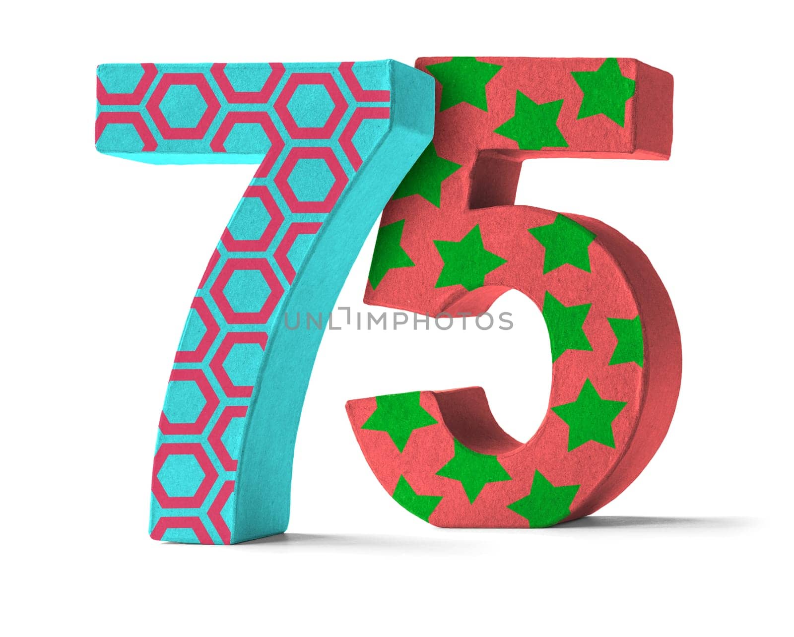 Colorful number made of cardboard - number 75