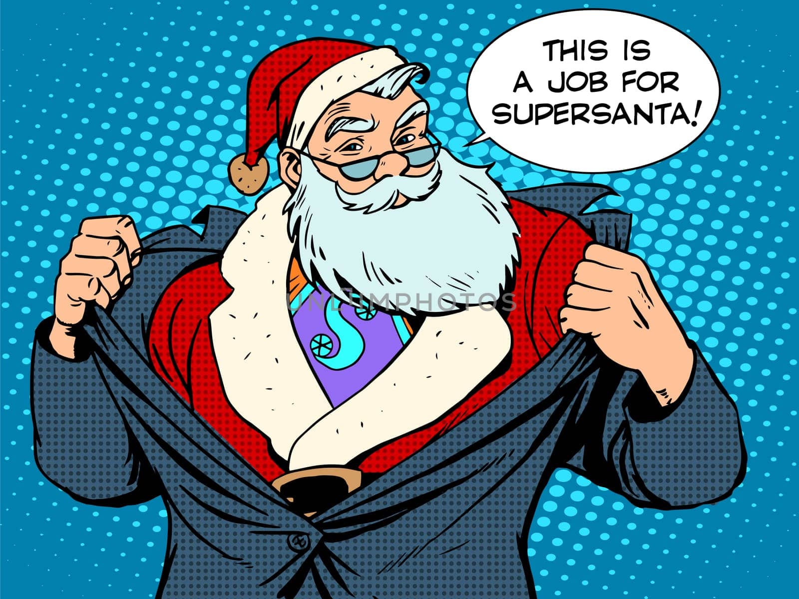 Santa Claus super hero retro style pop art