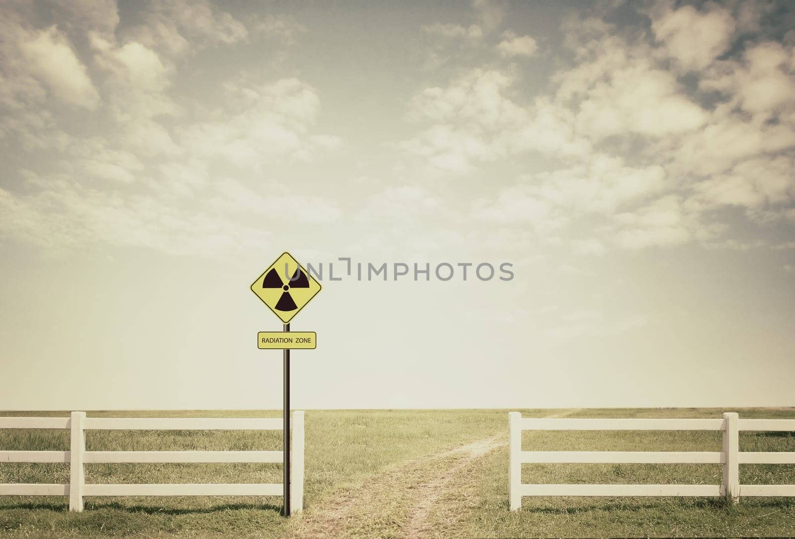 nuclear radiation warning symbol with blue sky