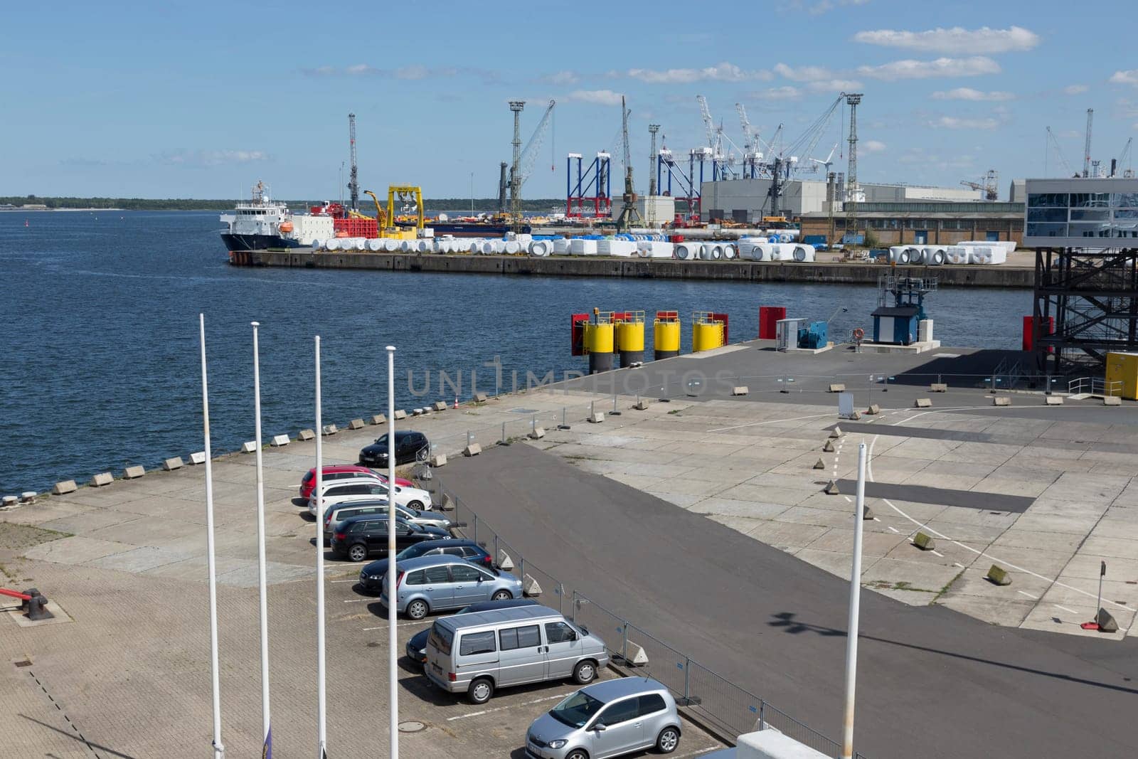 Harbour basin with parking of the ferry port in Warnemünde