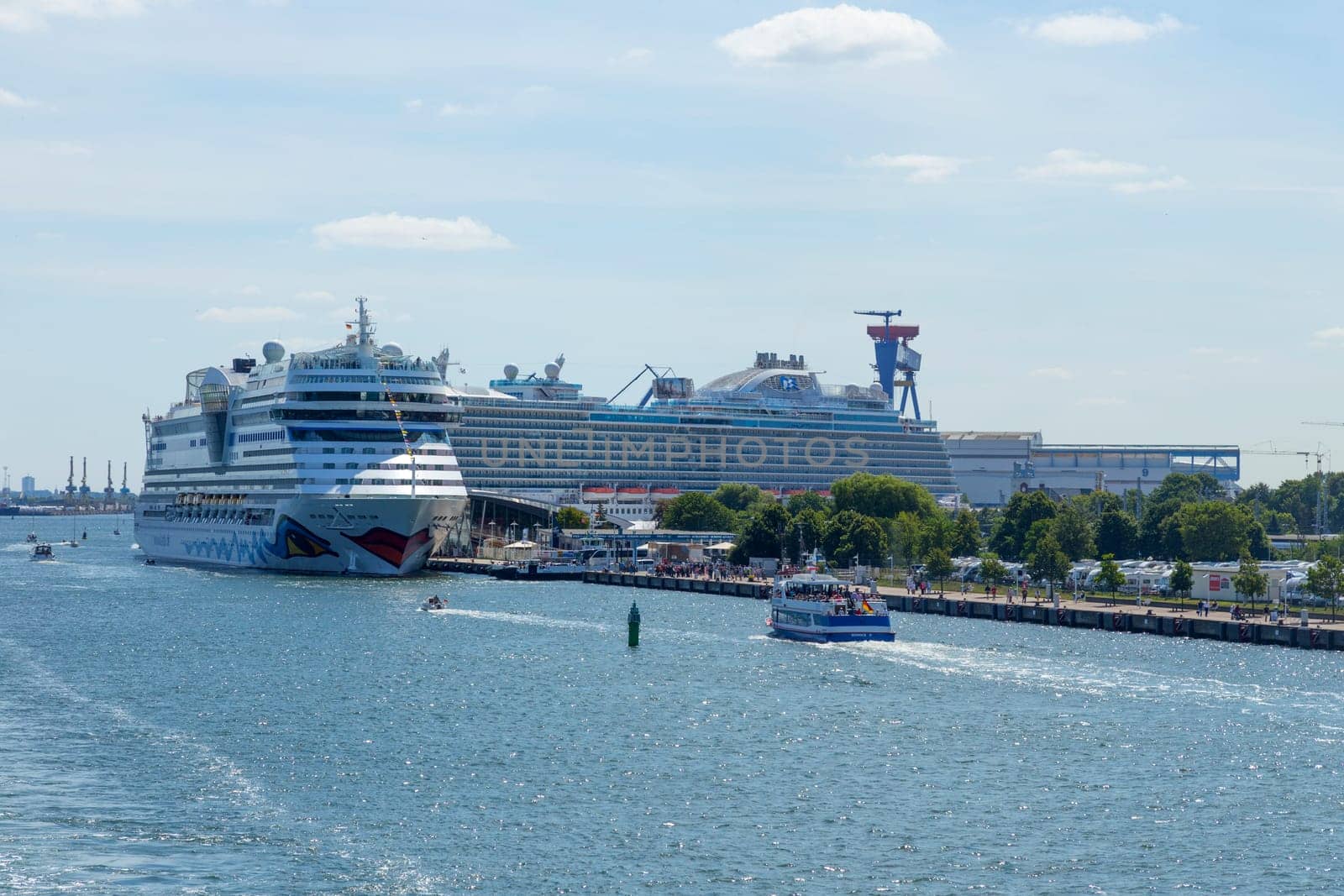 Two large cruise ships in the ferry port of Warnemünde
