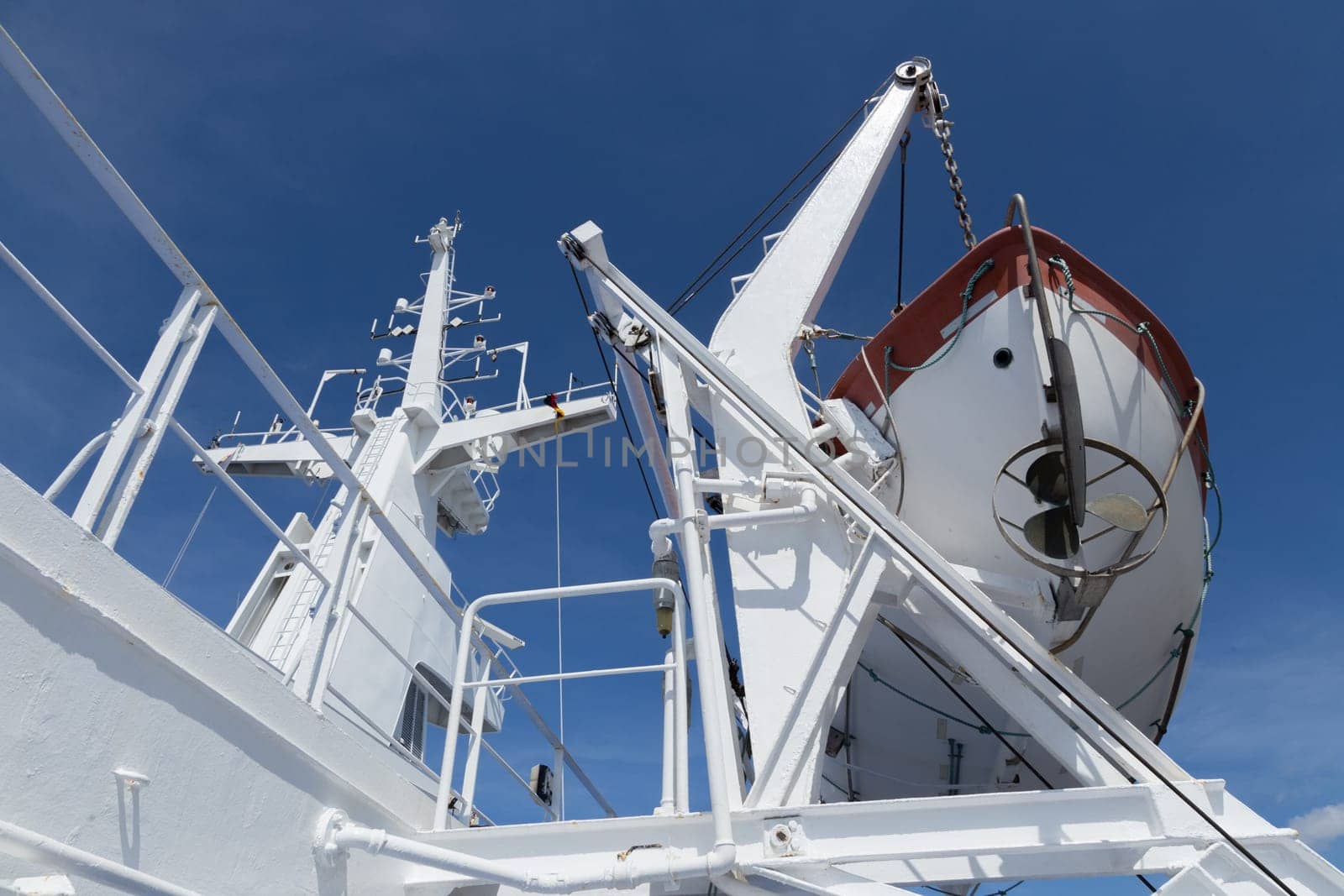 Radar mast and lifeboat on the ferry to Denmark