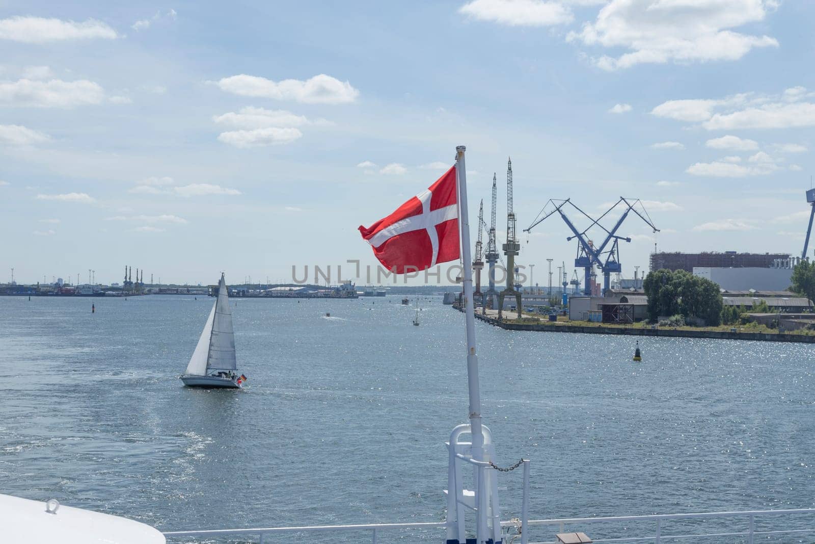Danish national flag at the stern of a ferry
