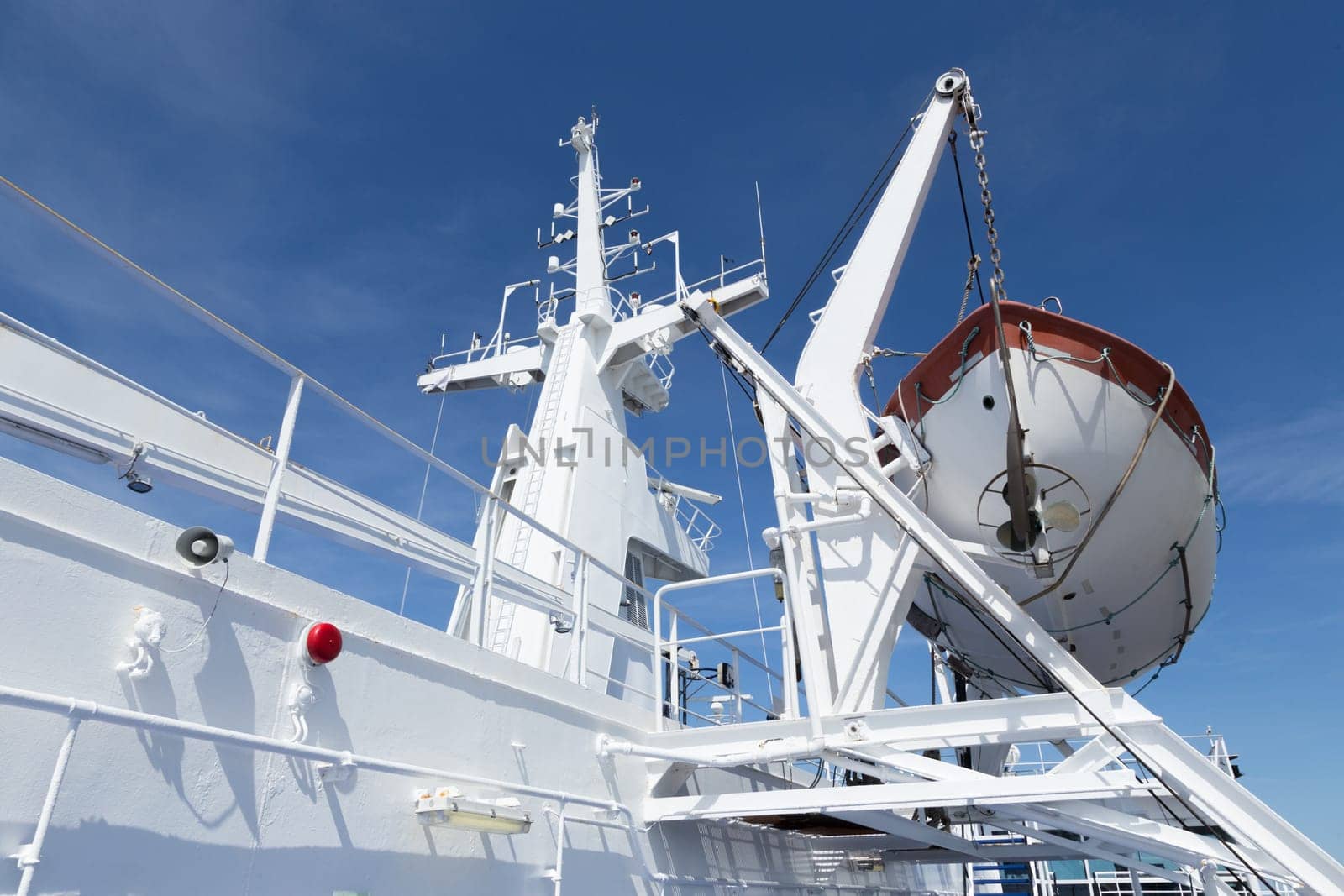 Radar mast and lifeboat on the ferry to Denmark