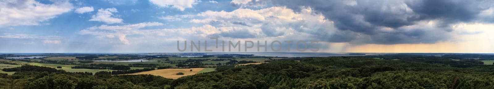Island of Rügen,view of the forest of Lancken-Granitz (foreground),Greifswalder Bodden,island Vilm,Neuensiner See,Seedorf,Selliner See,Sellin,Having,Hagensche Wiek,Göhren and Thiessow