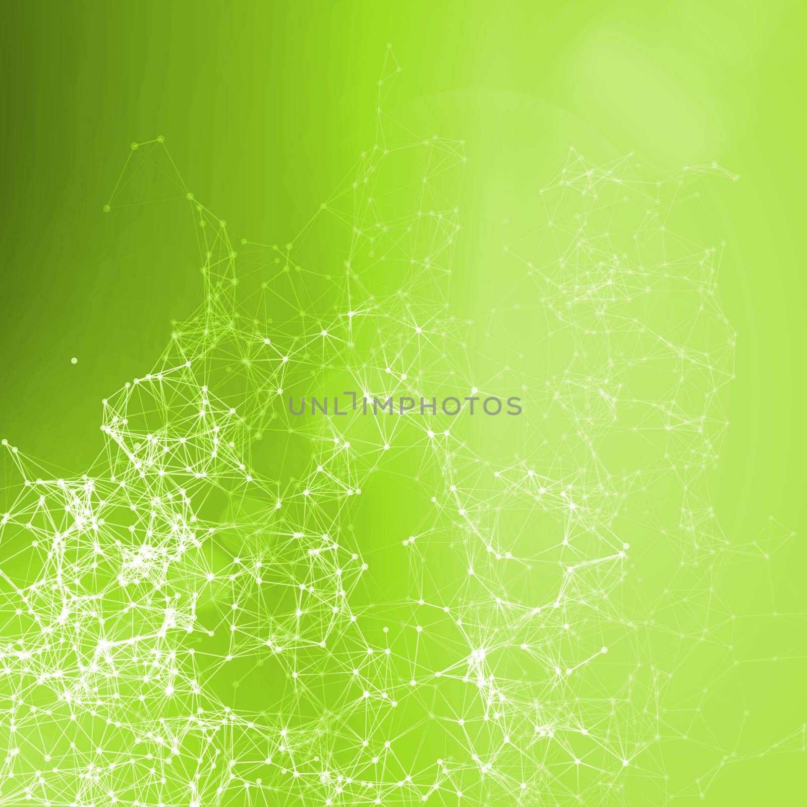 Bright green summer abstract background. Connecting dots, lens flare