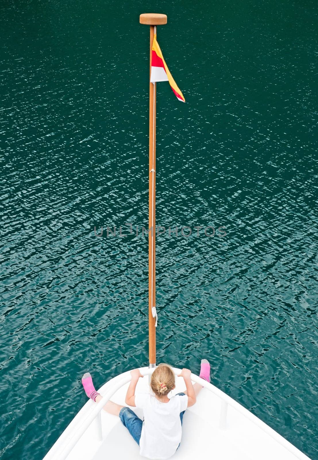 Bug of a ship with child