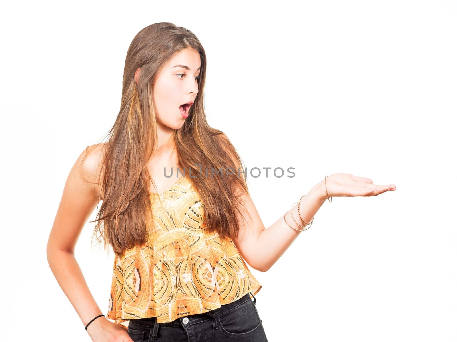 attractive young woman presents