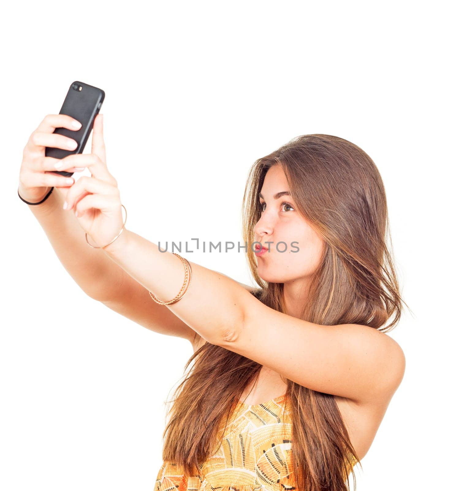 attractive young woman takes a selfie