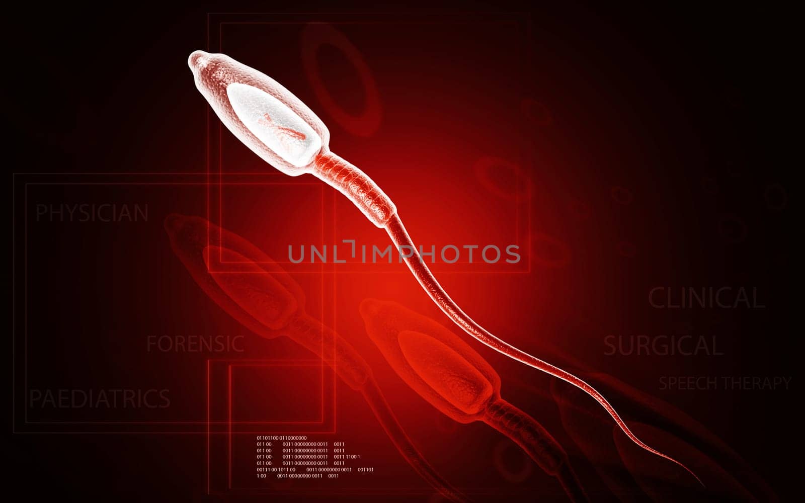 Digital illustration of sperm in colour background