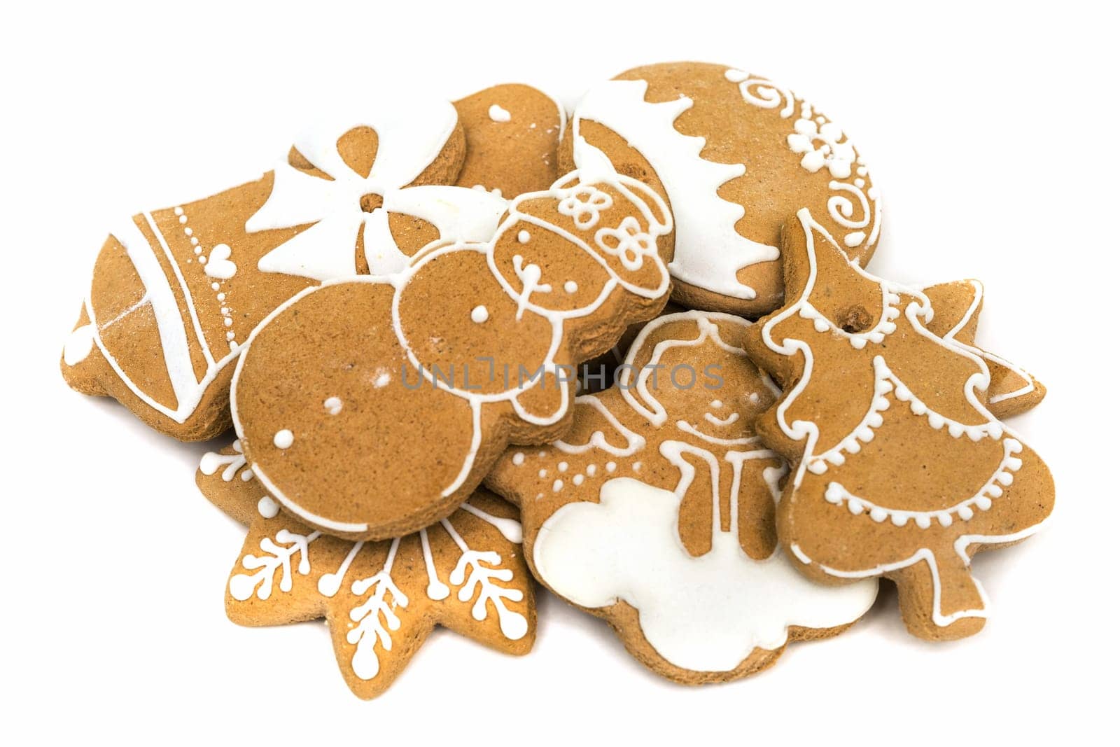 Gingerbread for Christmas,sweet baked goods on white background