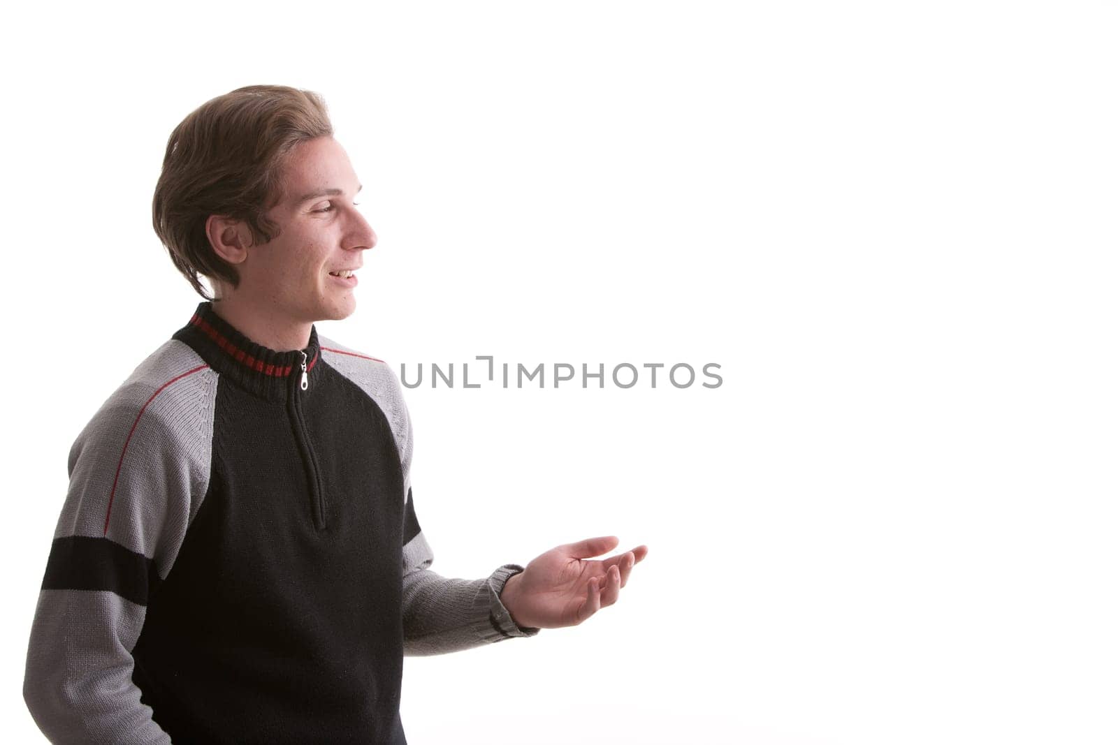 man showing man speaking and demostrating something