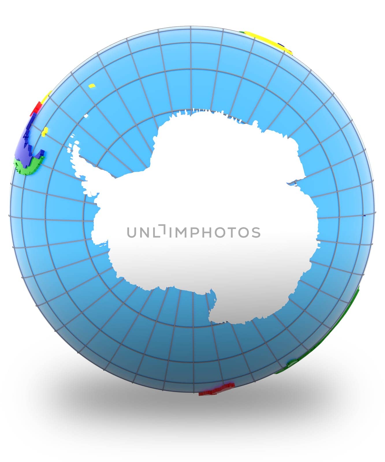 Antarctic on the globe isolated on white background.