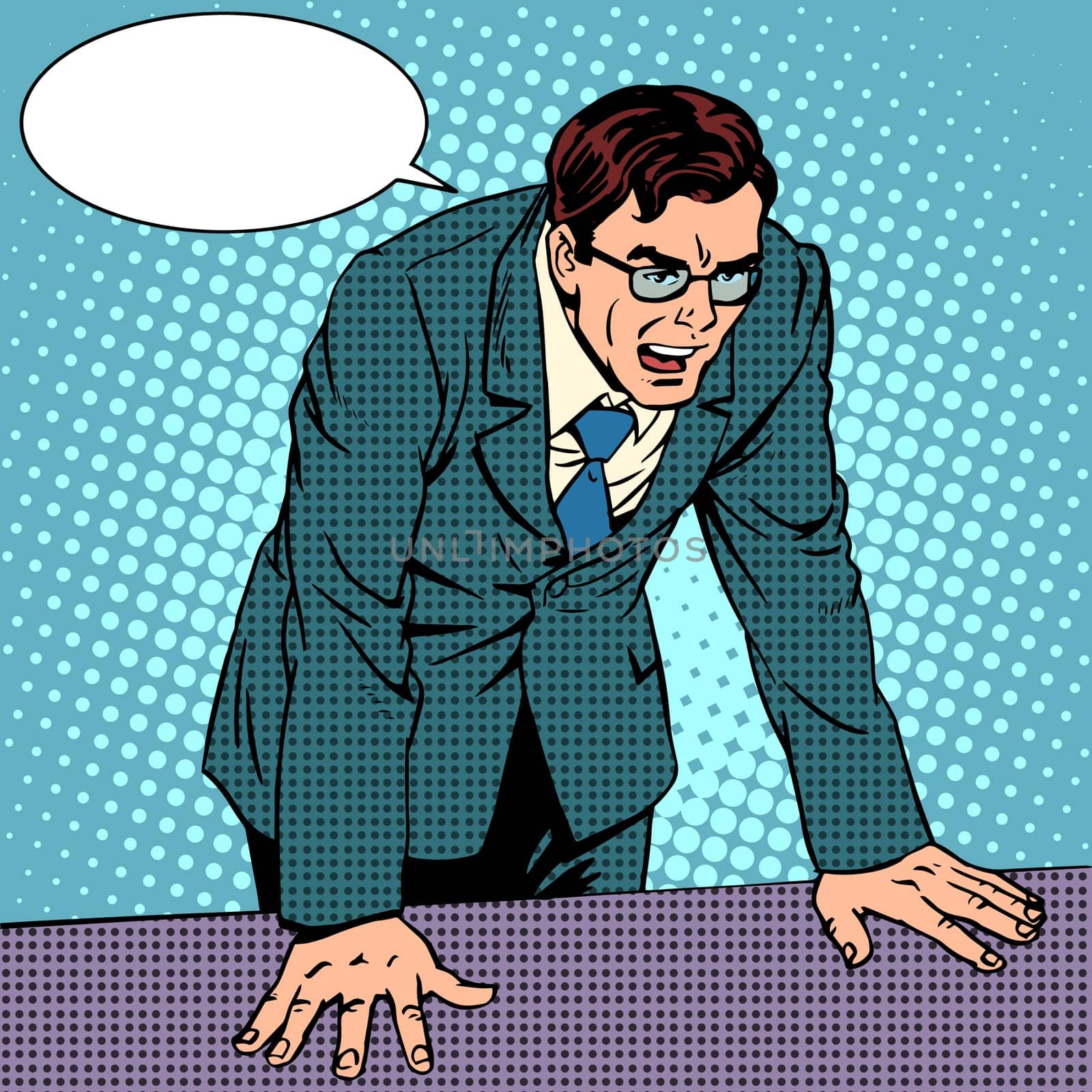 Businessman in anger. Business concept the negative emotions. Pop art retro style