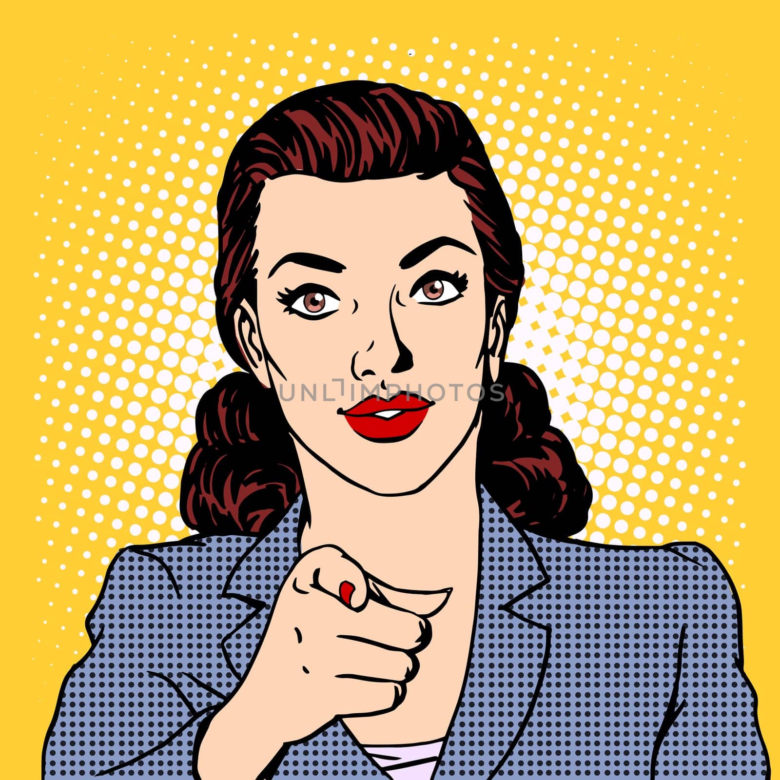 Businesswoman wants the business concept. Retro style pop art