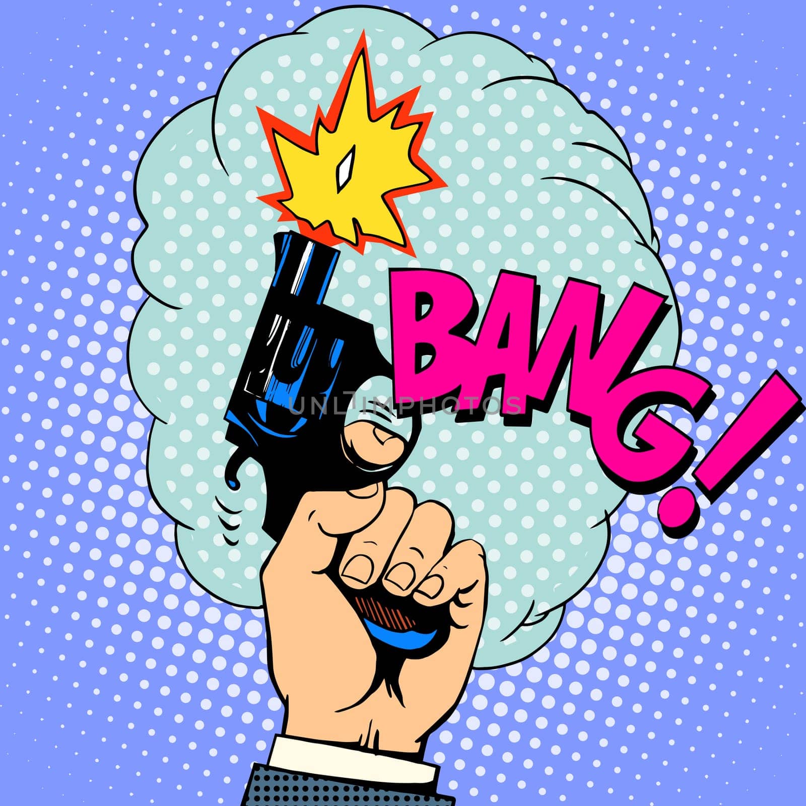 Shot gun bang pop art retro style