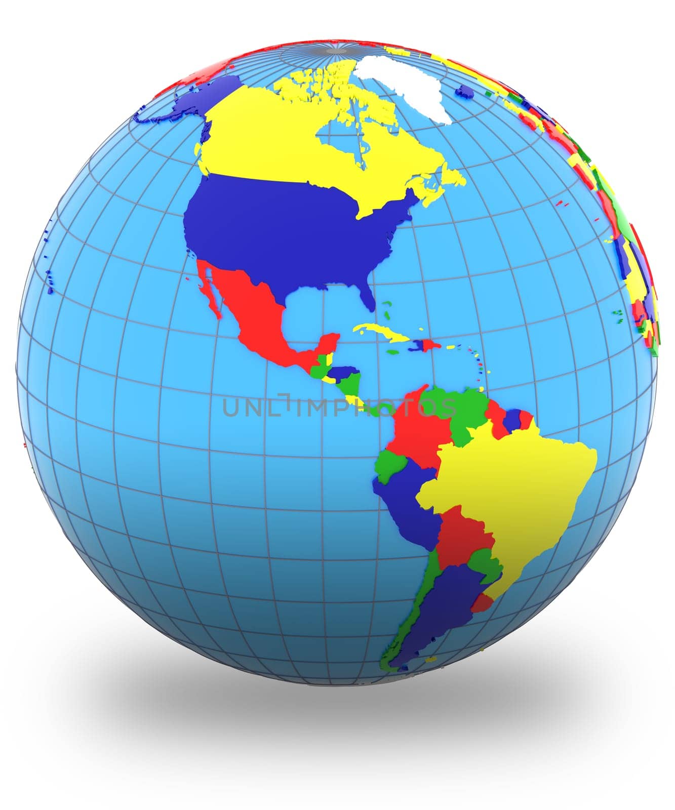 Americas, political map of the world with countries in four colours, isolated on white background.