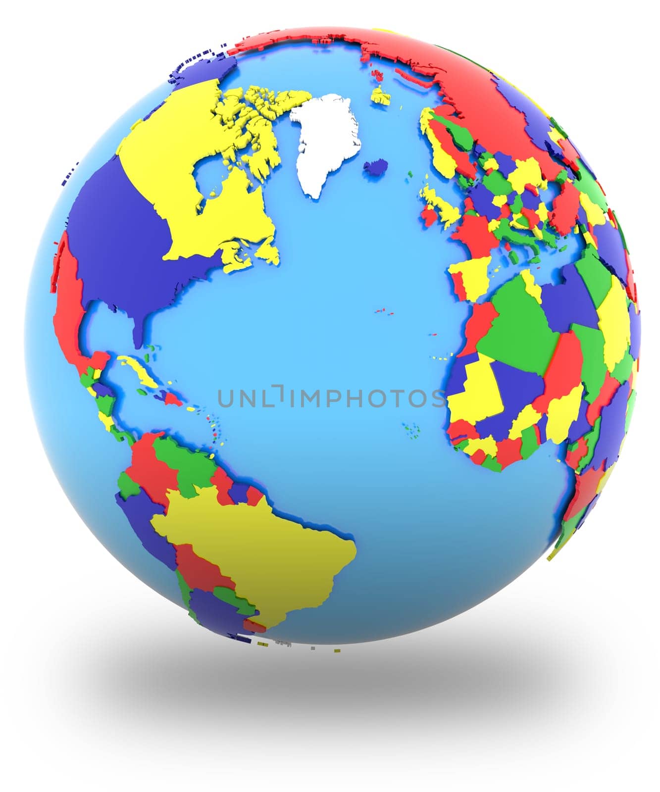 Western hemisphere, political map of the world with countries in four colours, isolated on white background. Elements of this image furnished by NASA