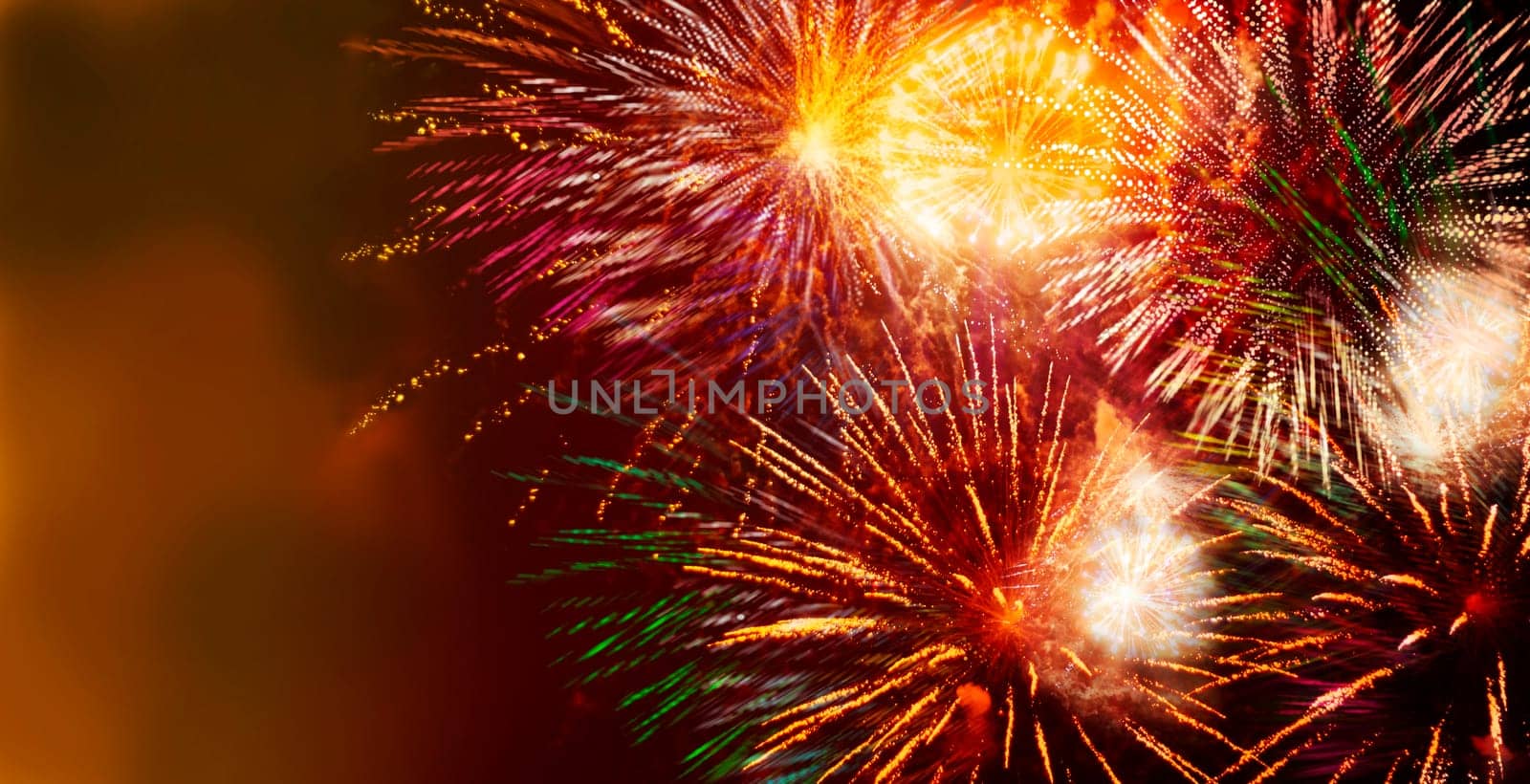 nightly fireworks with colorful light and glitter patterns,graphic star shapes with motion blur added