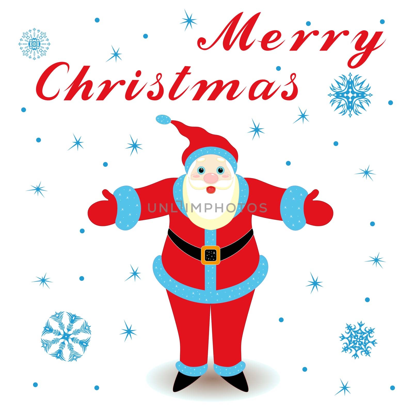 Merry Christmas with happy Santa Claus, hand drawing cartoon vector greeting card