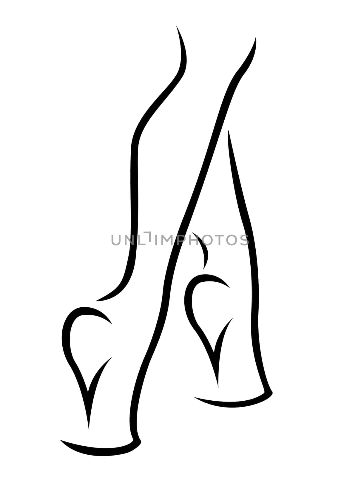 Graceful lady legs, black over white hand drawing sketching artwork