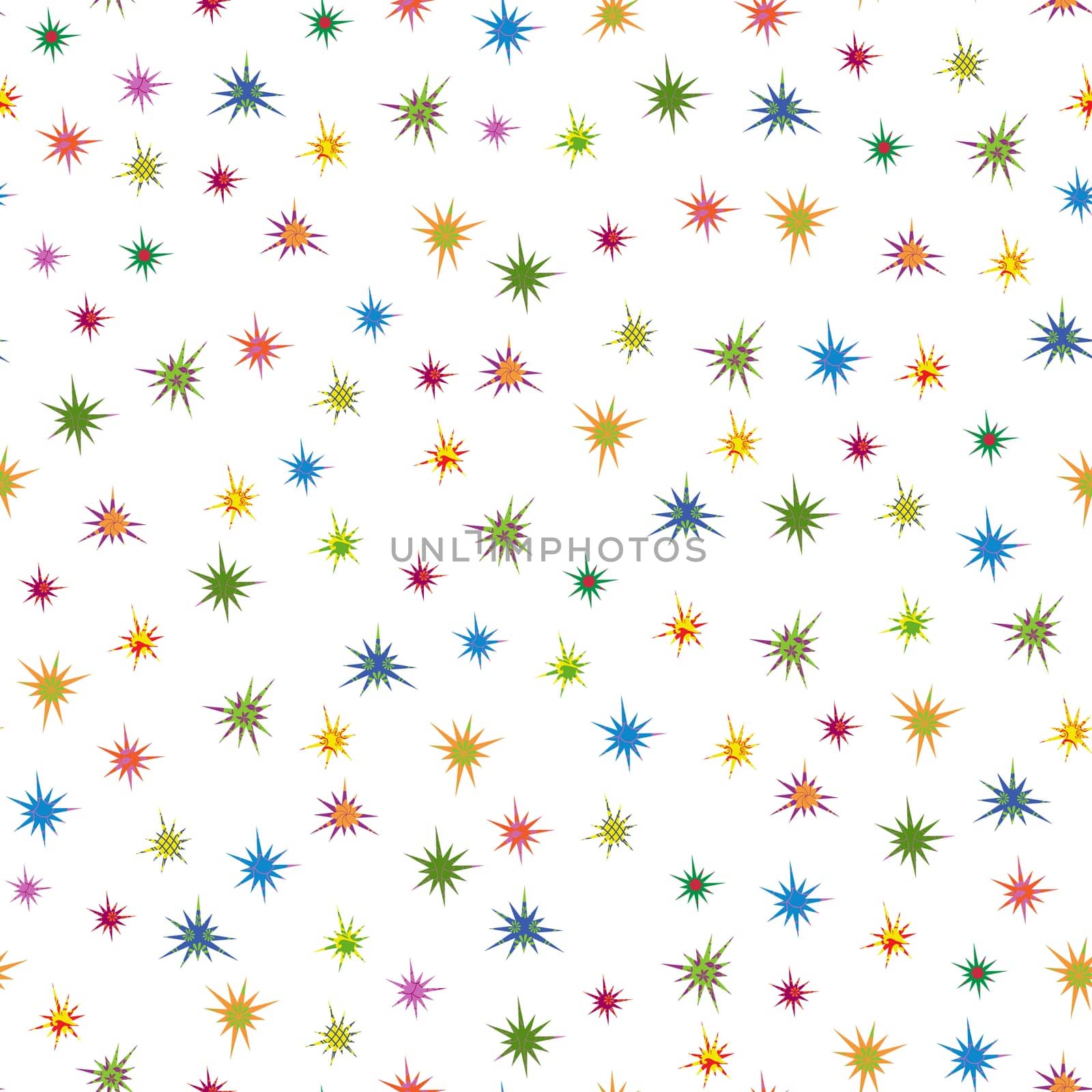Colourful ornamental stars seamless pattern with white background, vector illustration