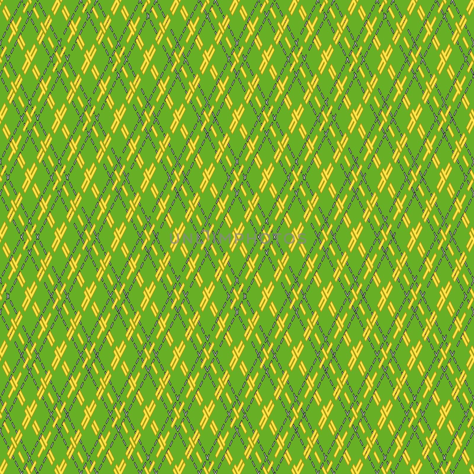 Green and yellow seamless vector pattern with rhombic dashed lines