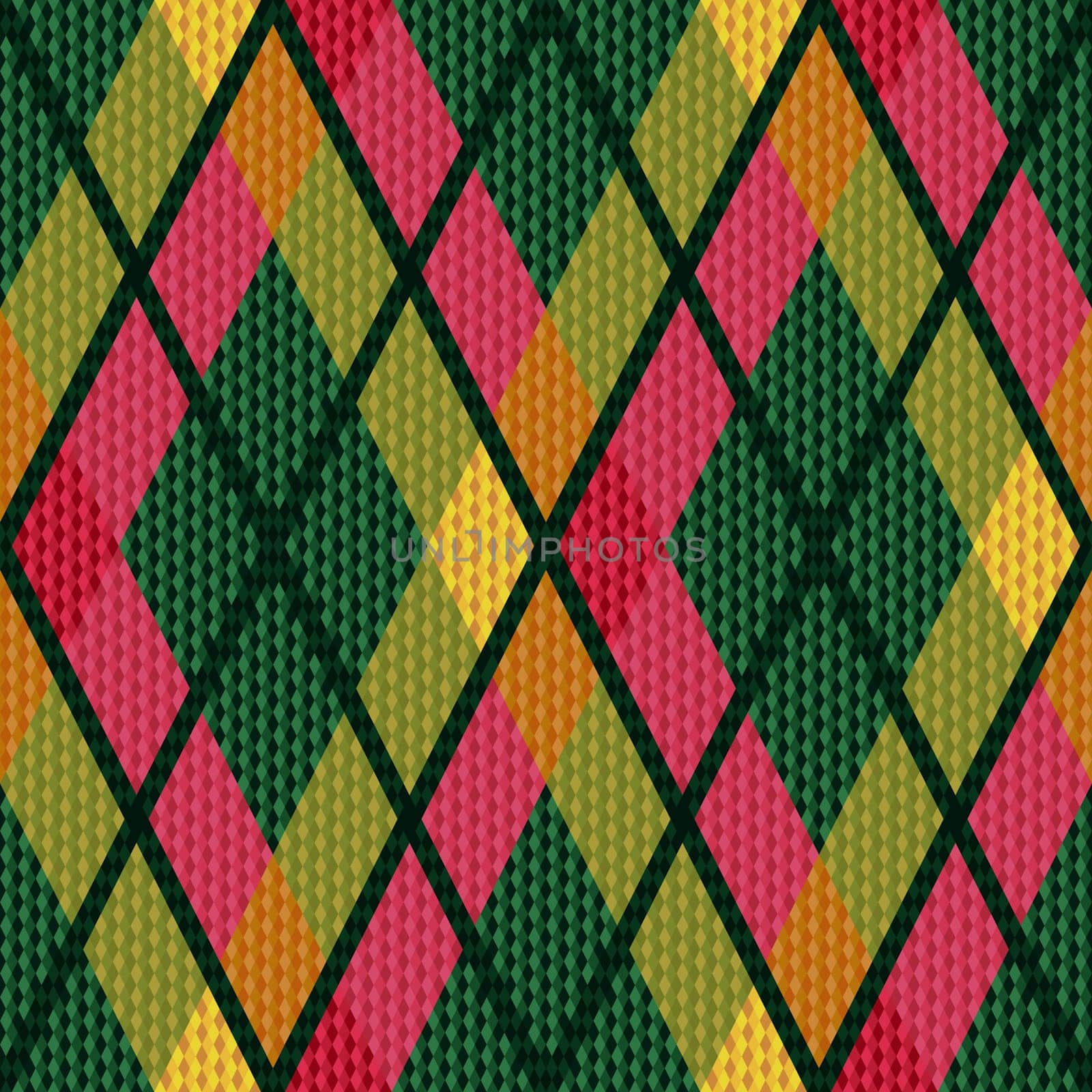 Seamless rhombic pattern mainly in green and pink colors