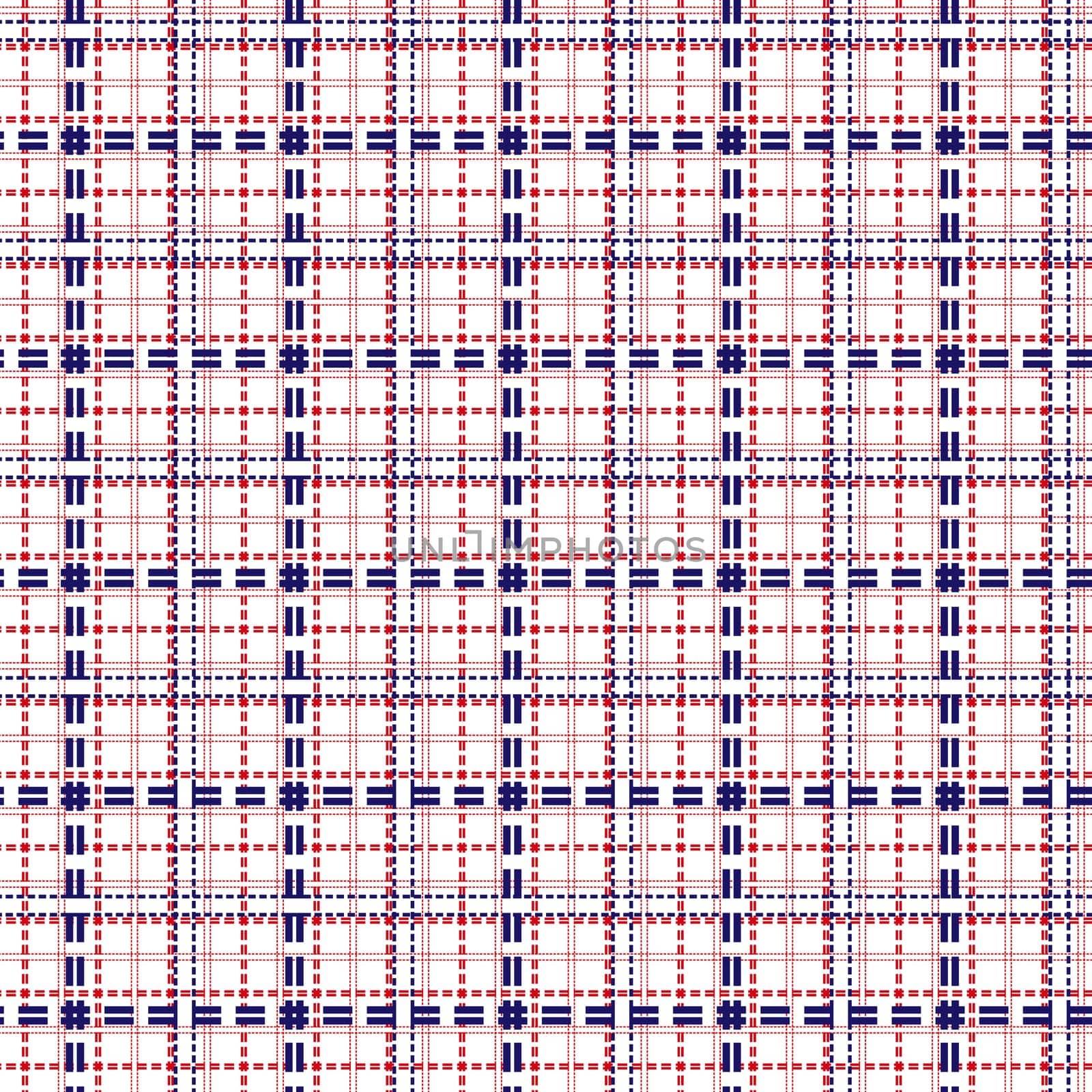 Mesh seamless vector pattern with single and double dashed lines. Repeat background with geometrical array in blue and red