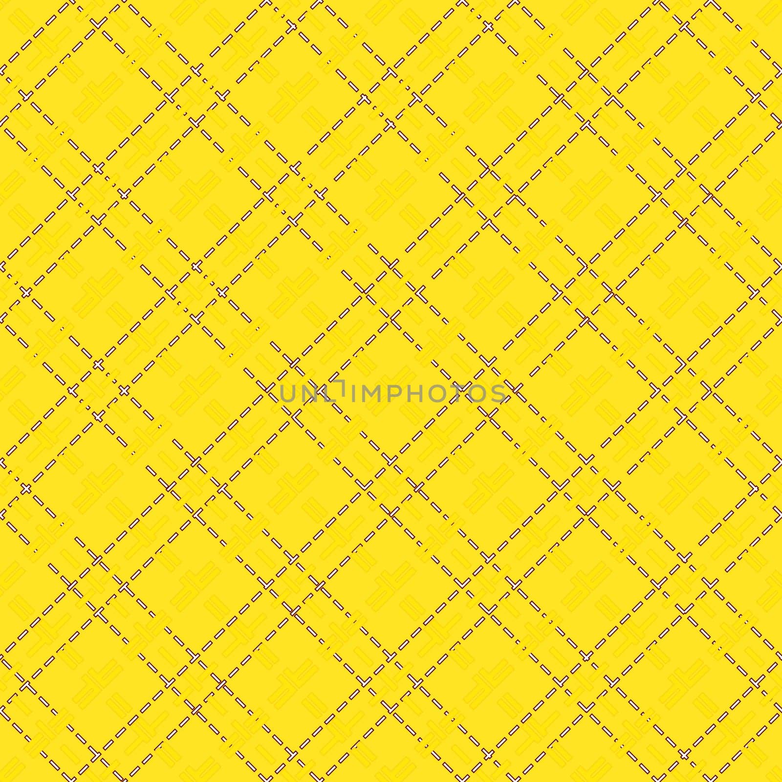 Yellow seamless mesh vector pattern with diagonal dashed lines