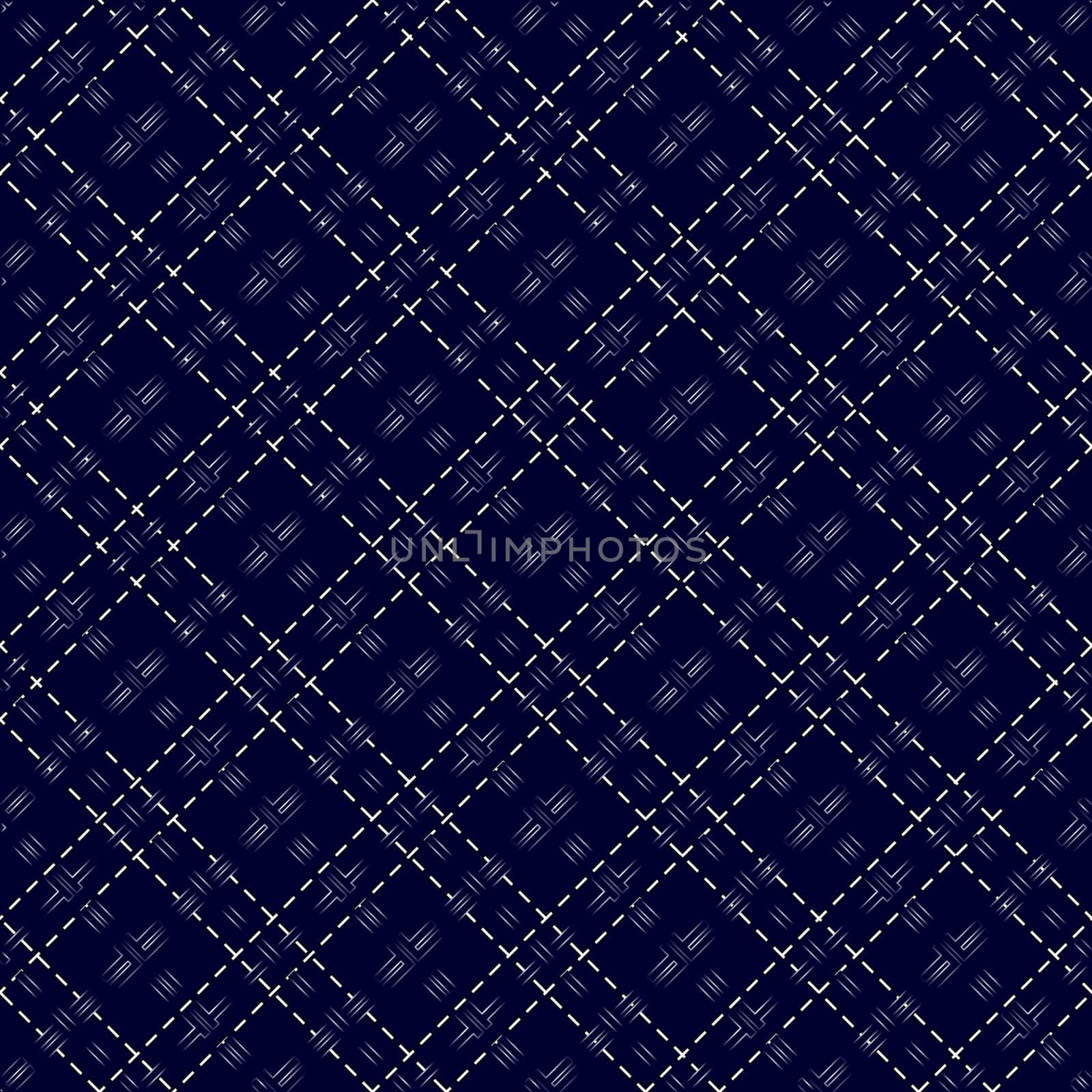 Dark blue seamless mesh vector pattern with diagonal dashed lines
