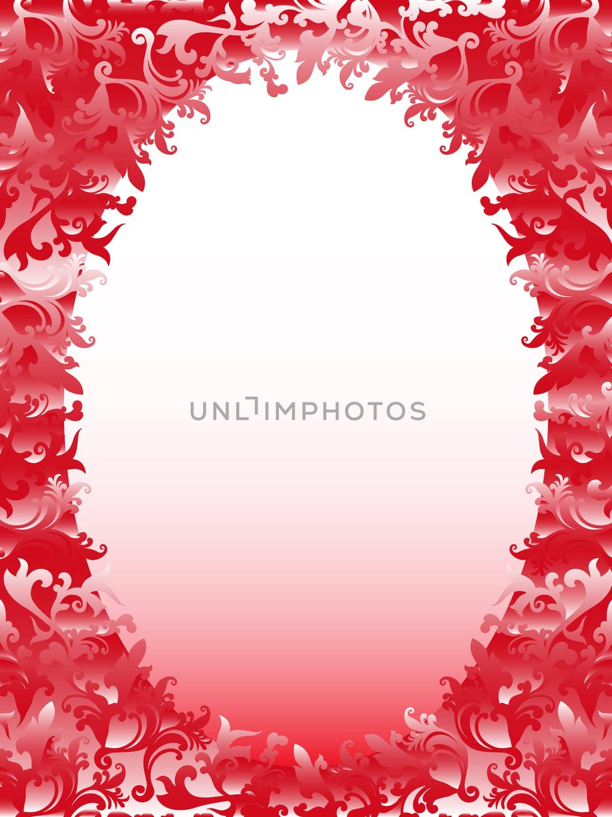 Oval vertical frame with floral elements in pink hues, hand drawing vector illustration