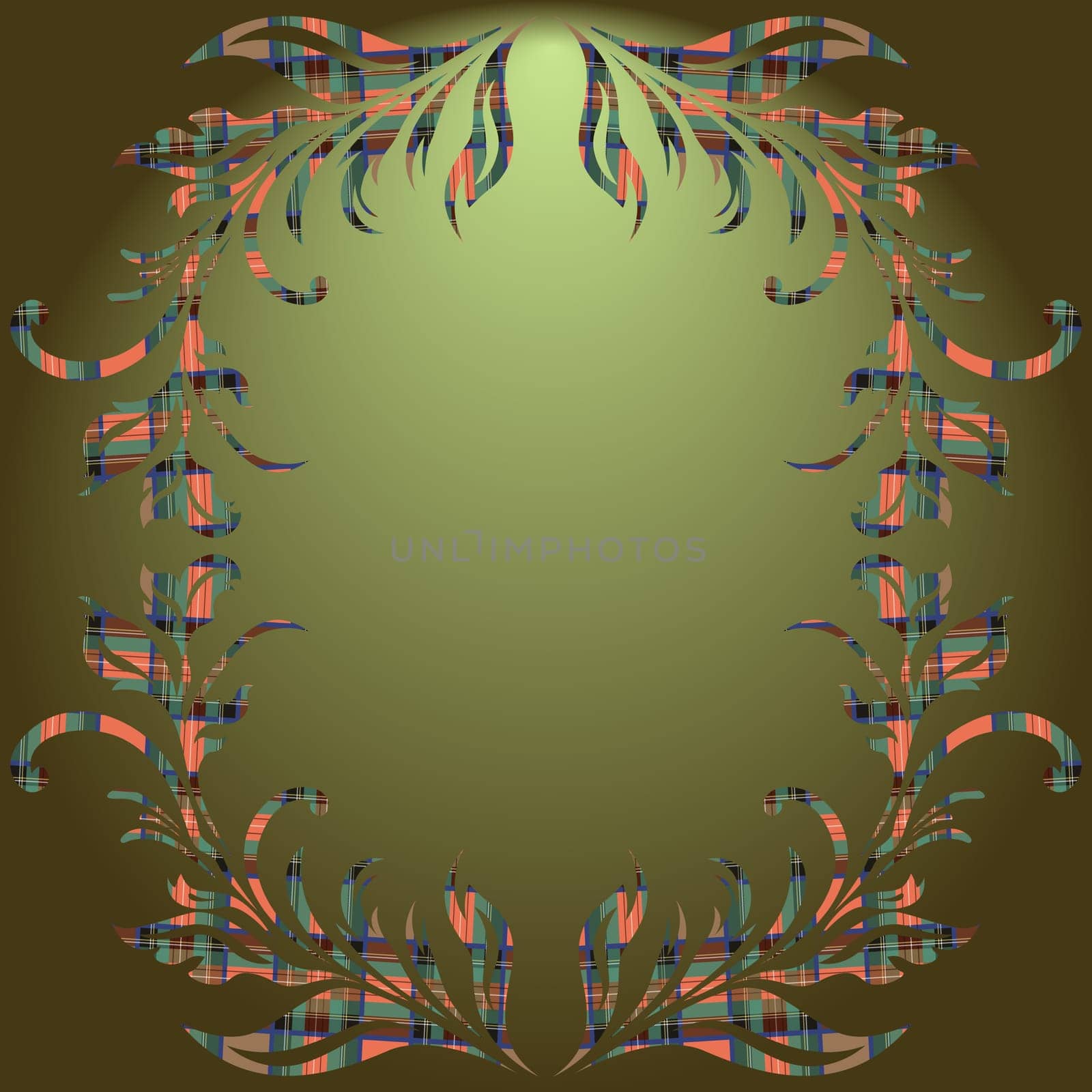 Floral elements using the Celtic ornament over green gradient background. Hand drawing vector illustration