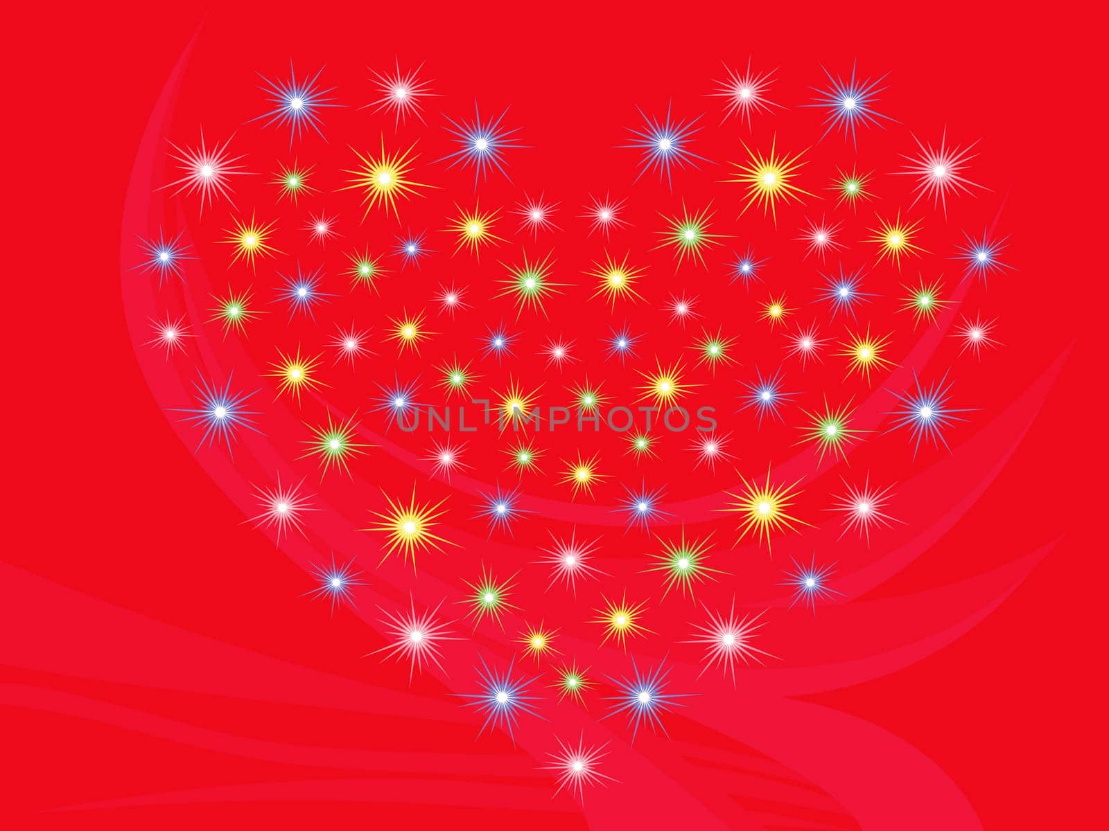 Heart with stars on bright red abstract background, hand drawing Valentine vector illustration