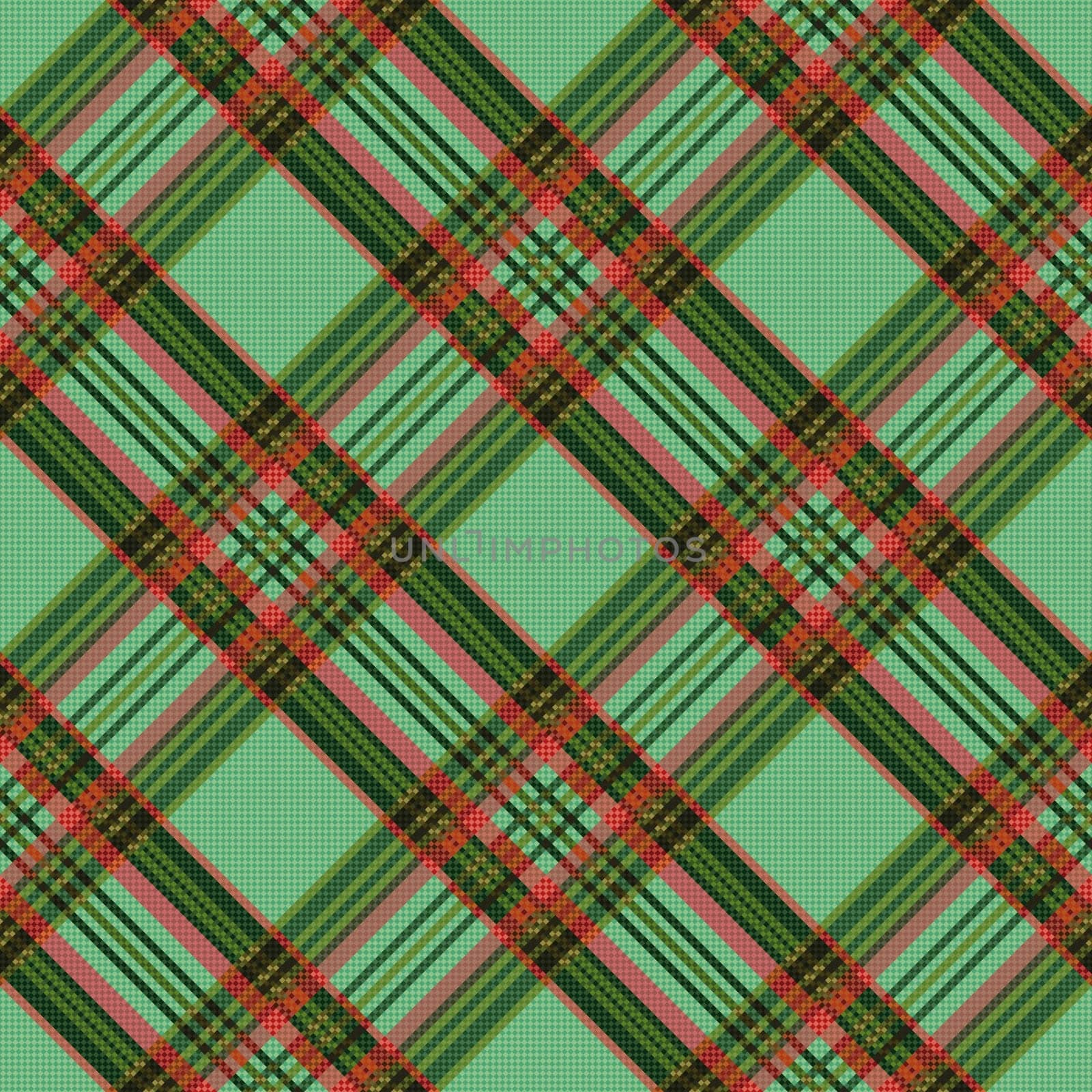 Diagonal seamless checkered shades of green, red and brown vector pattern as a tartan plaid