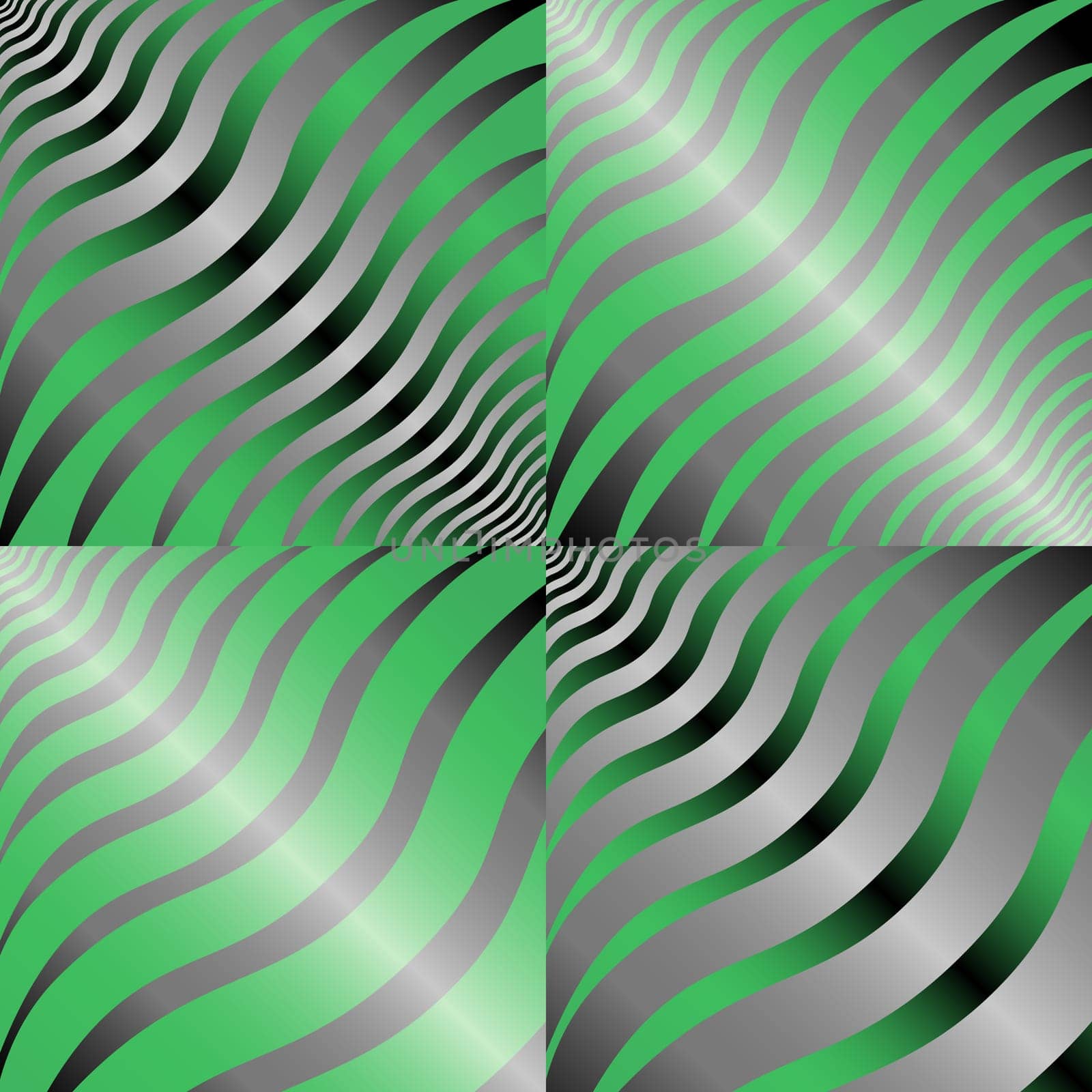 Four simple abstract hand drawing vector patterns in green and gray tints