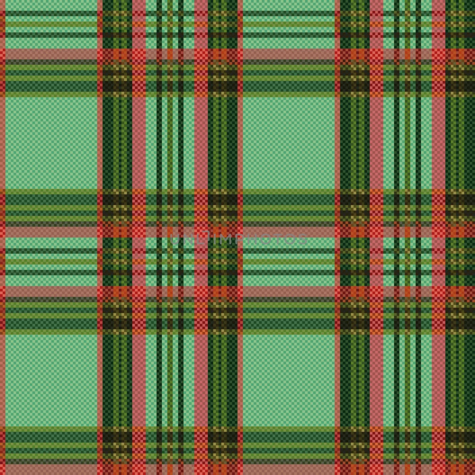 Seamless checkered shades of green and red vector pattern as a tartan plaid
