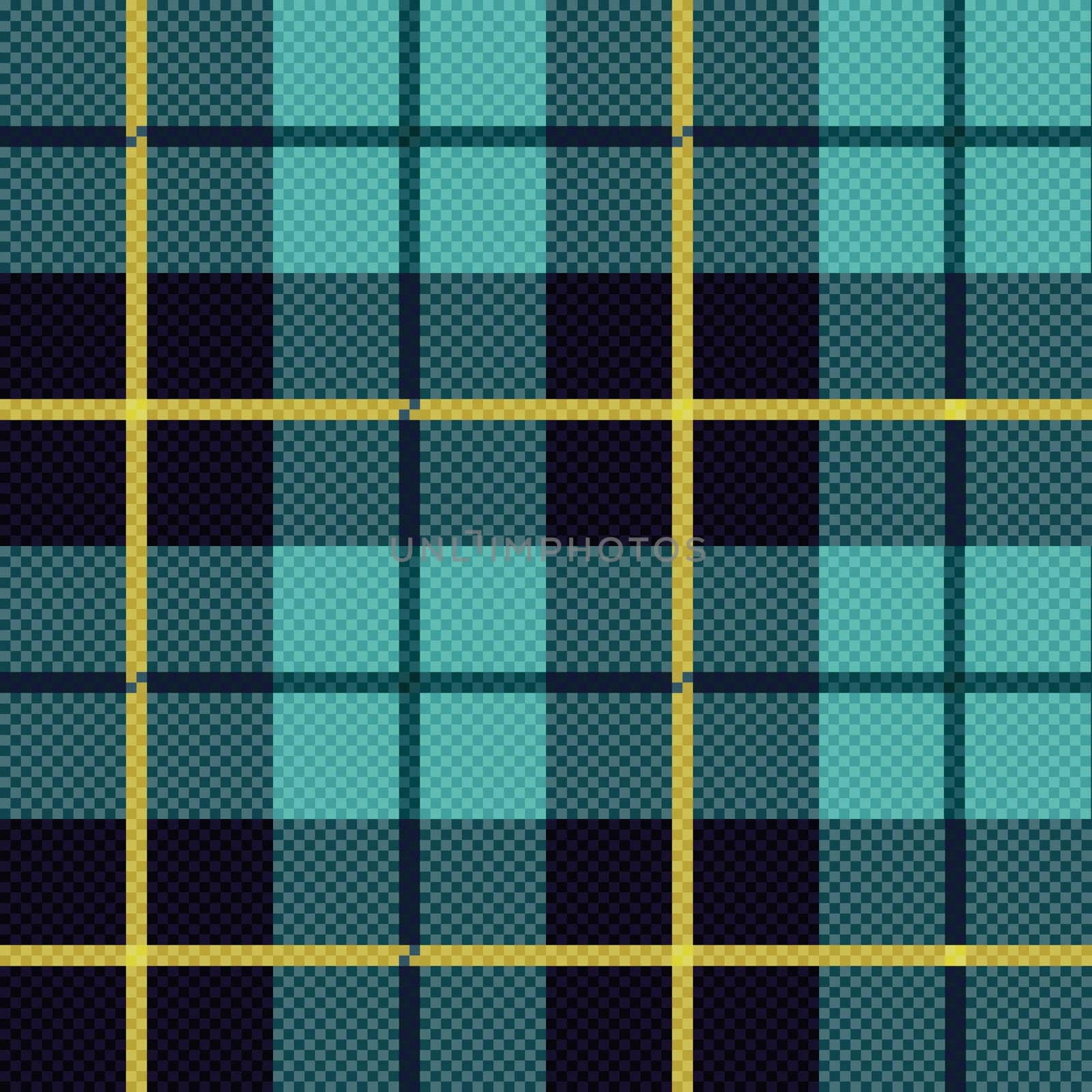 Seamless checkered shades of blue and yellow vector pattern as a tartan plaid