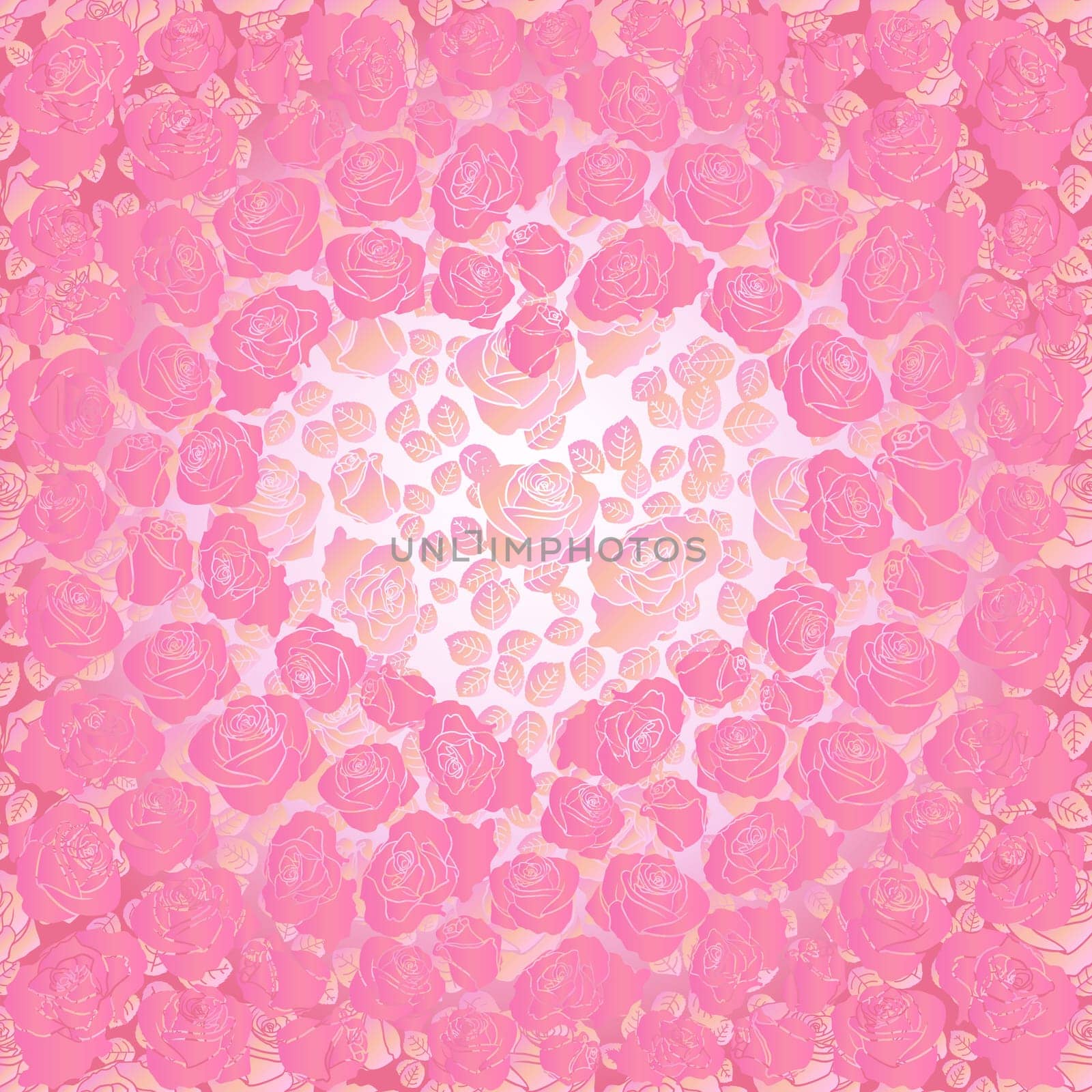 Heart with pink roses on a light pink rose seamless background, hand drawing Valentines vector illustration. You can use a background layer as a separate seamless pattern