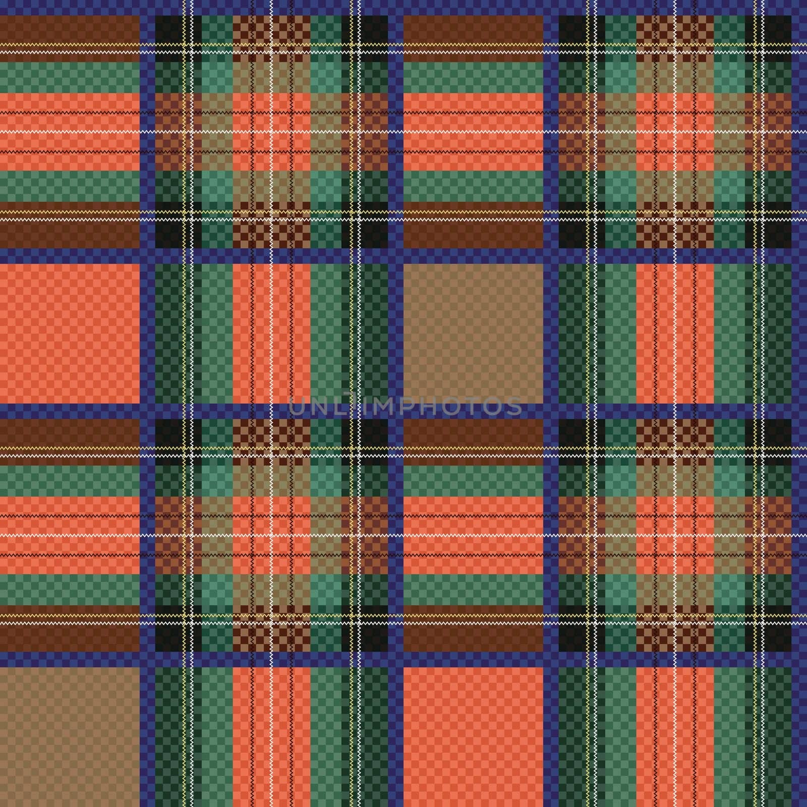 Seamless checkered shades of green, red and brown vector pattern as a tartan plaid