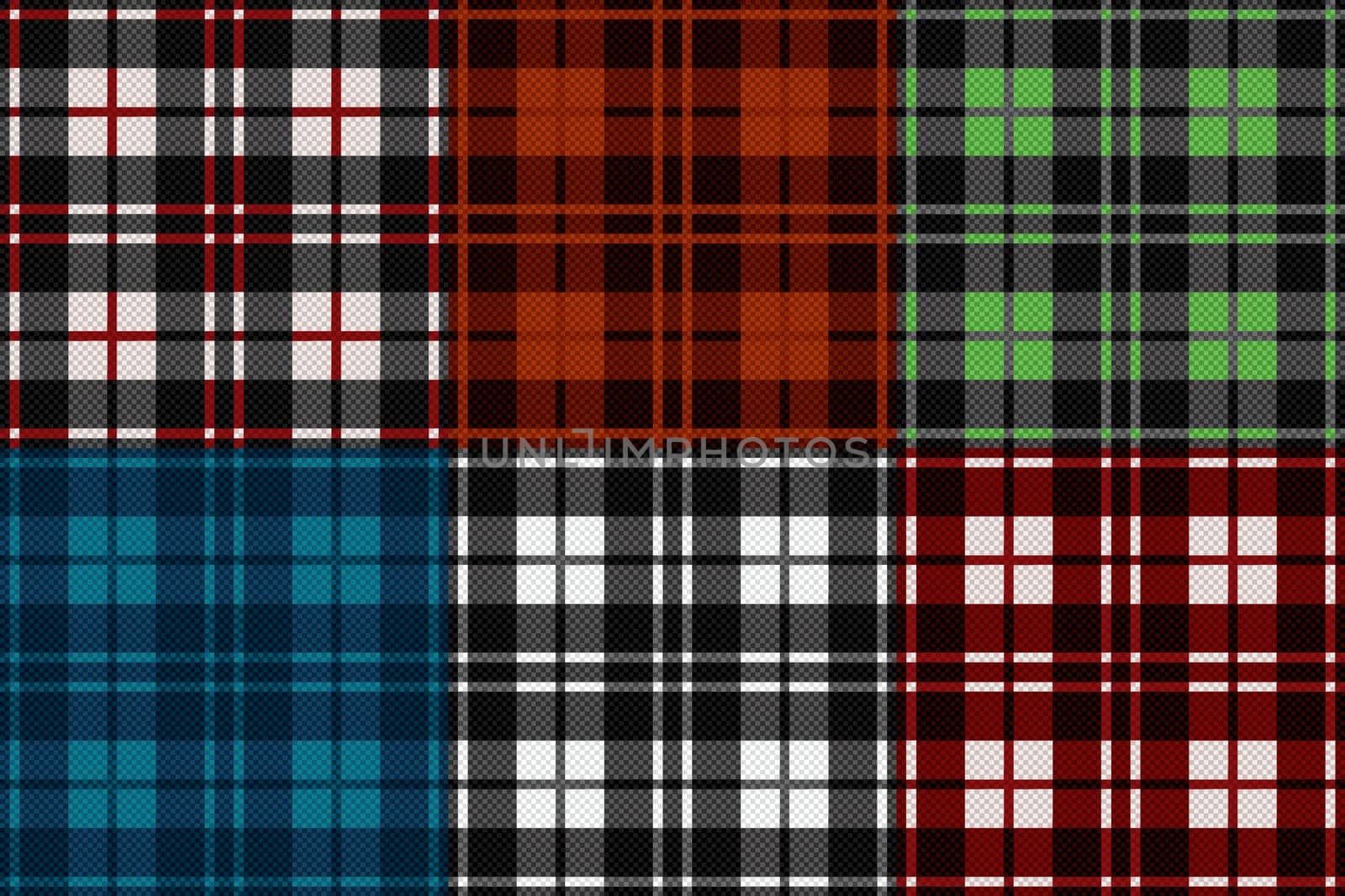 Six seamless checkered vector tartan patterns with different tinctures