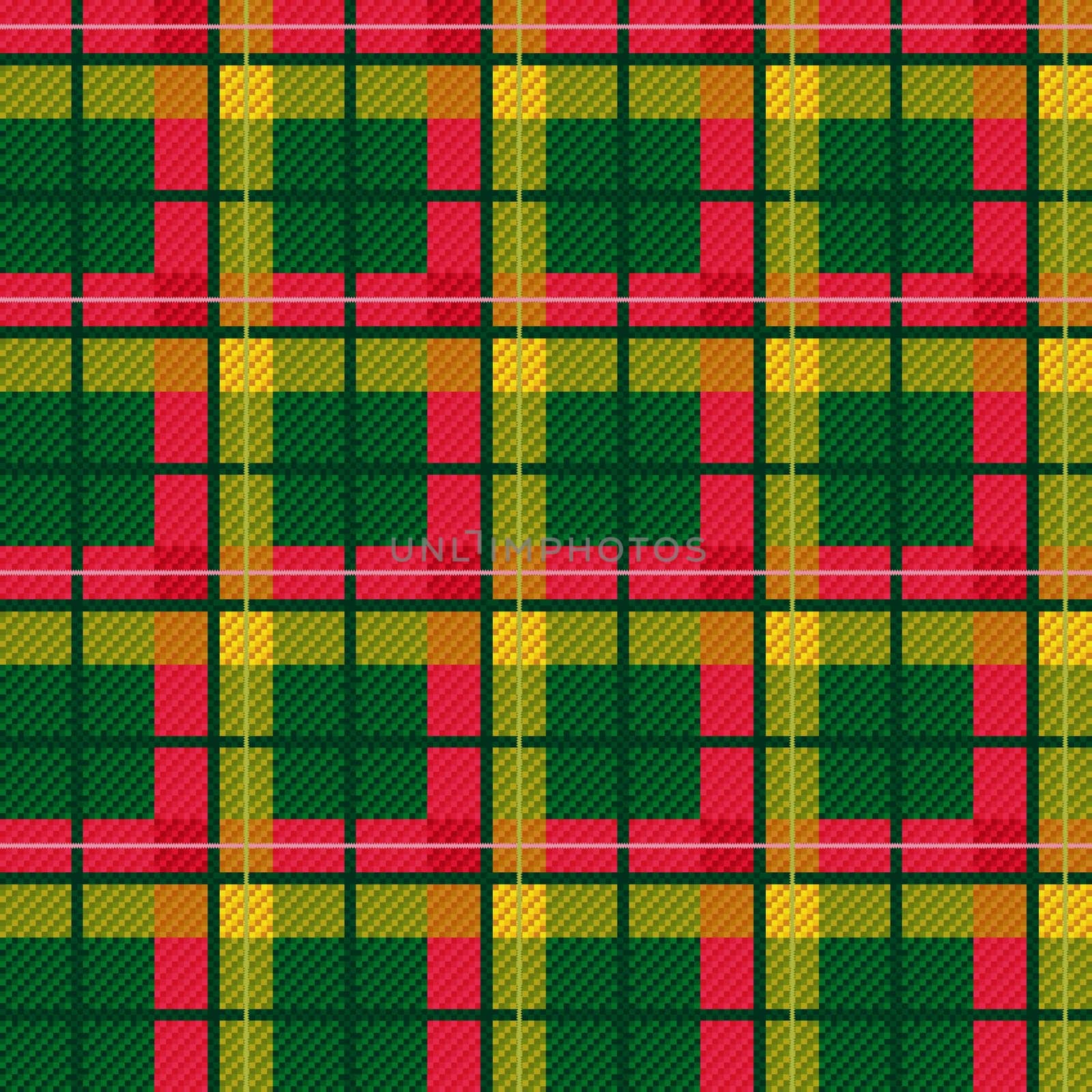 Seamless checkered shades of red, green and yellow vector pattern as a tartan plaid