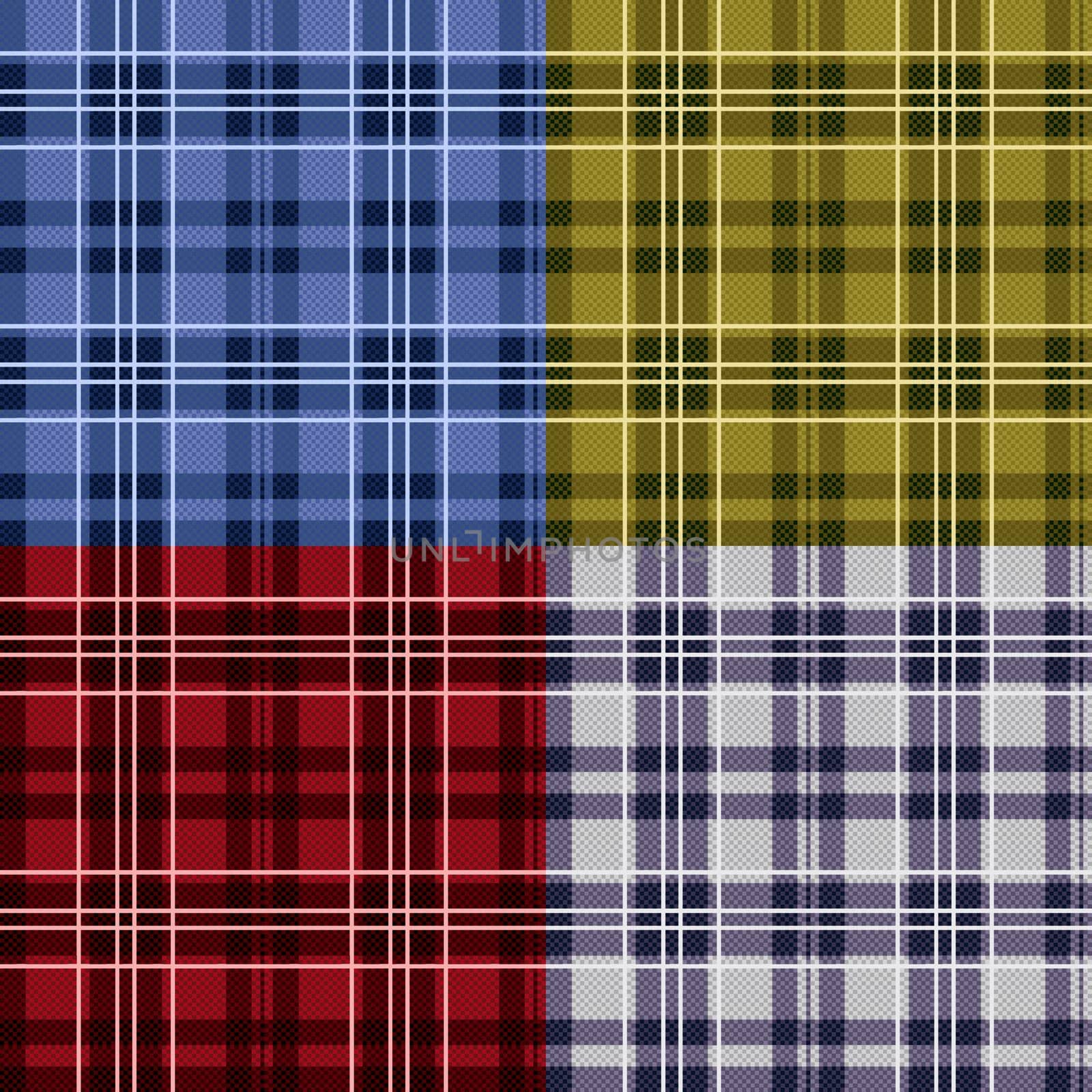 Four seamless checkered vector tartan patterns with various tinctures
