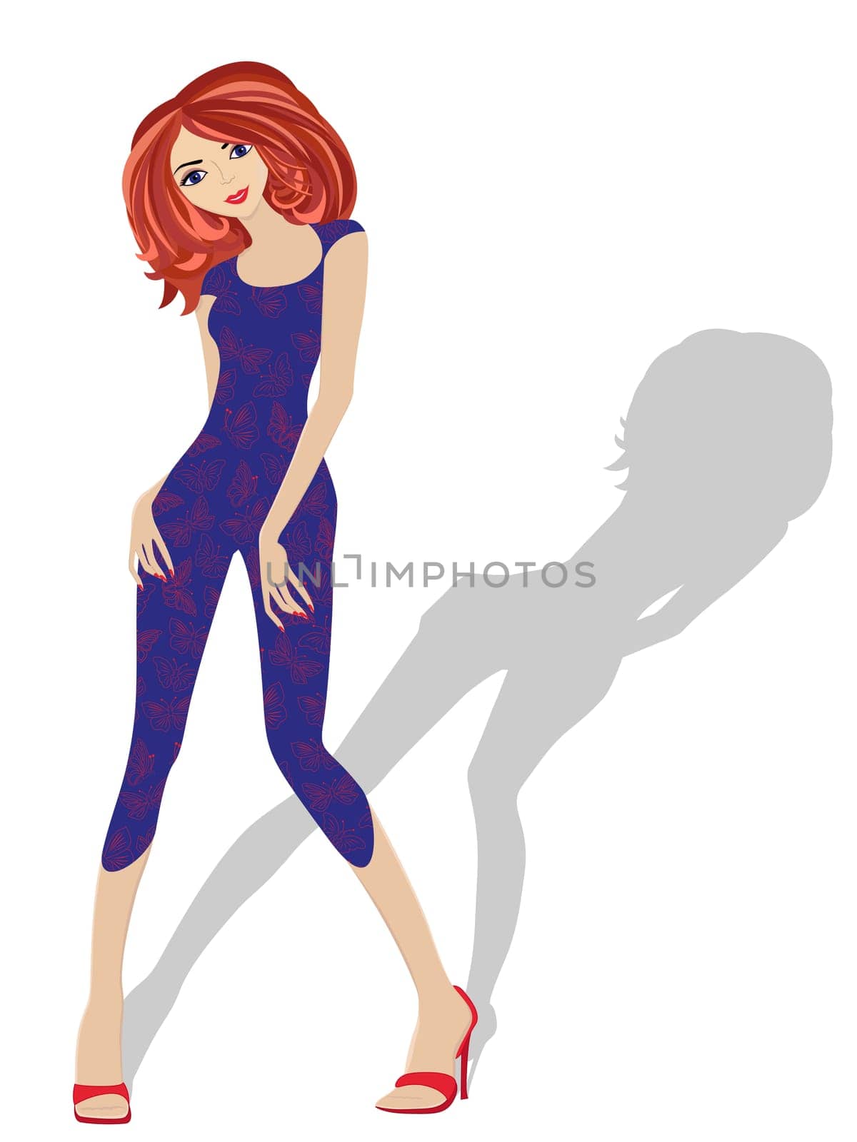 Stylish fashion model representing new clothes, hand drawing vector illustration isolated on white background