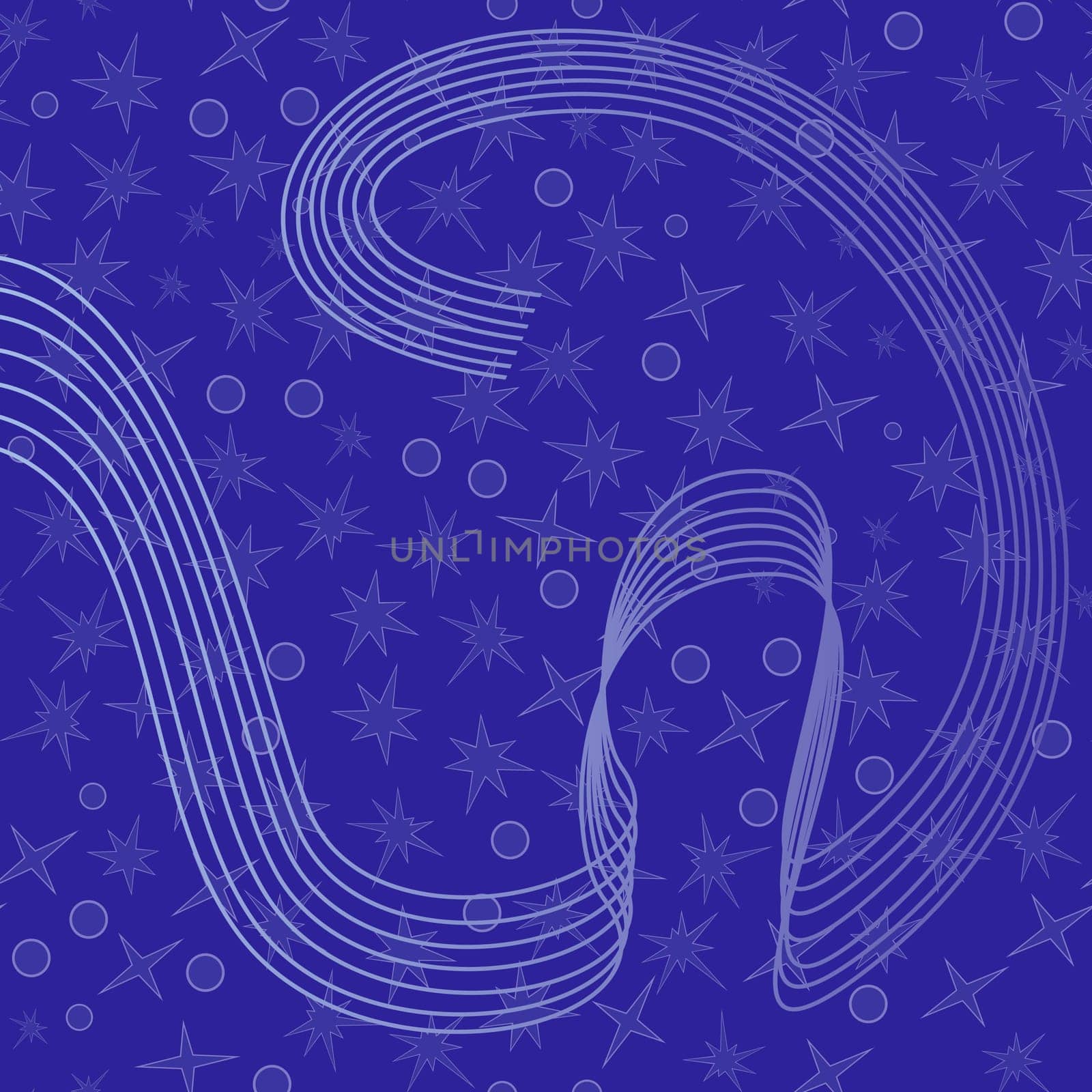 Swirl shape on the background of seamless vector pattern with stars and circles. Background can be used as a separate seamless pattern
